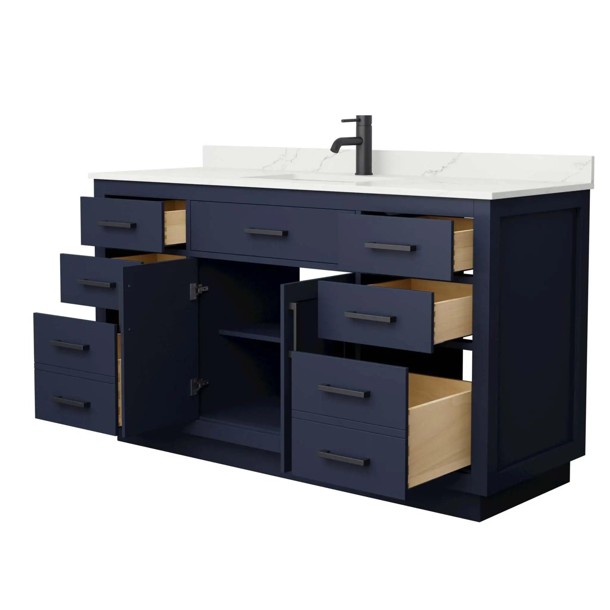 60" Beckett TK Beckett Single Bathroom Vanity with Toe Kick in Dark Blue with Matte Black Trim by Wyndham