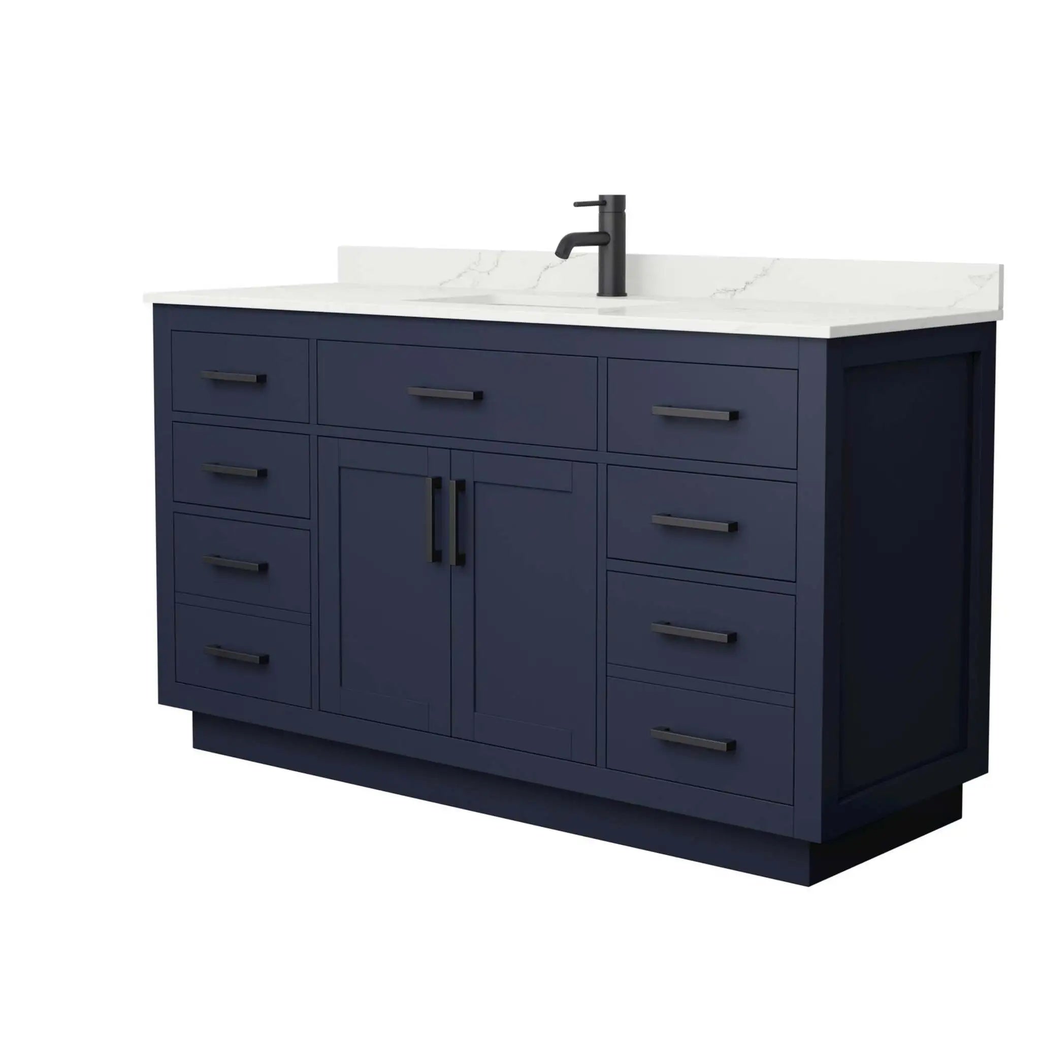 60" Beckett TK Beckett Single Bathroom Vanity with Toe Kick in Dark Blue with Matte Black Trim by Wyndham