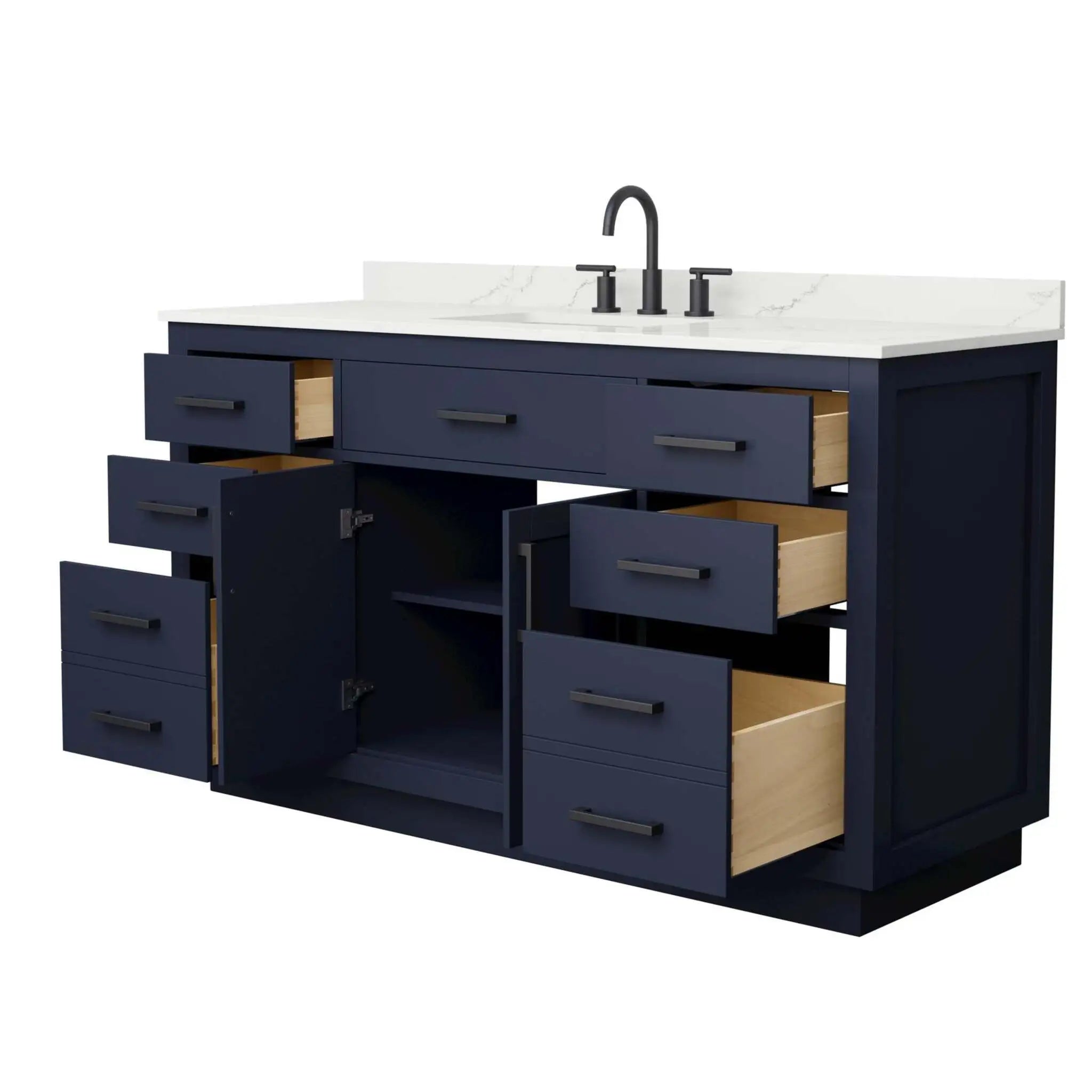 60" Beckett TK Beckett Single Bathroom Vanity with Toe Kick in Dark Blue with Matte Black Trim by Wyndham