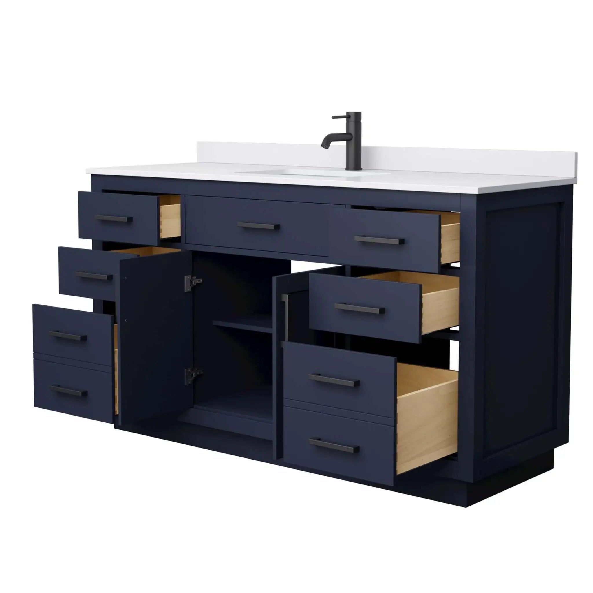 60" Beckett TK Beckett Single Bathroom Vanity with Toe Kick in Dark Blue with Matte Black Trim by Wyndham