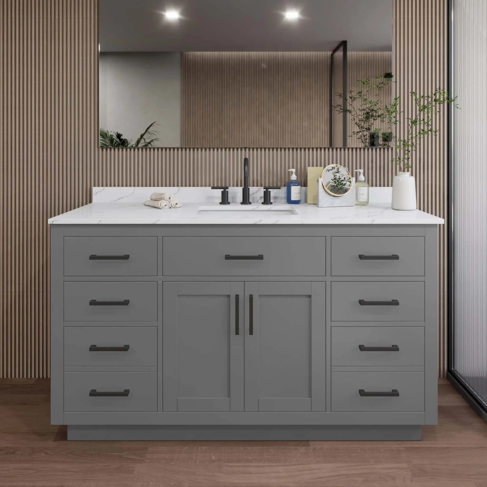 60" Beckett TK Beckett Single Bathroom Vanity with Toe Kick in Dark Gray with Matte Black Trim by Wyndham