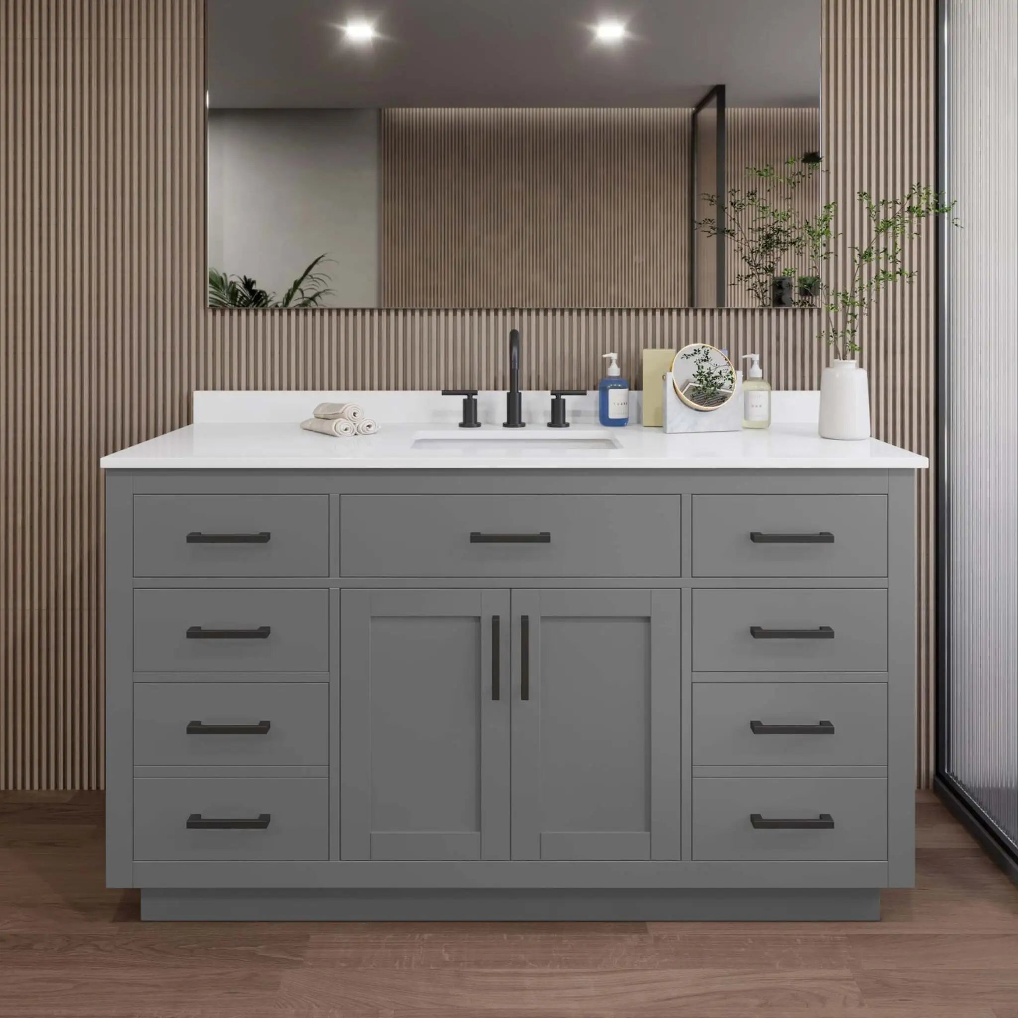 60" Beckett TK Beckett Single Bathroom Vanity with Toe Kick in Dark Gray with Matte Black Trim by Wyndham