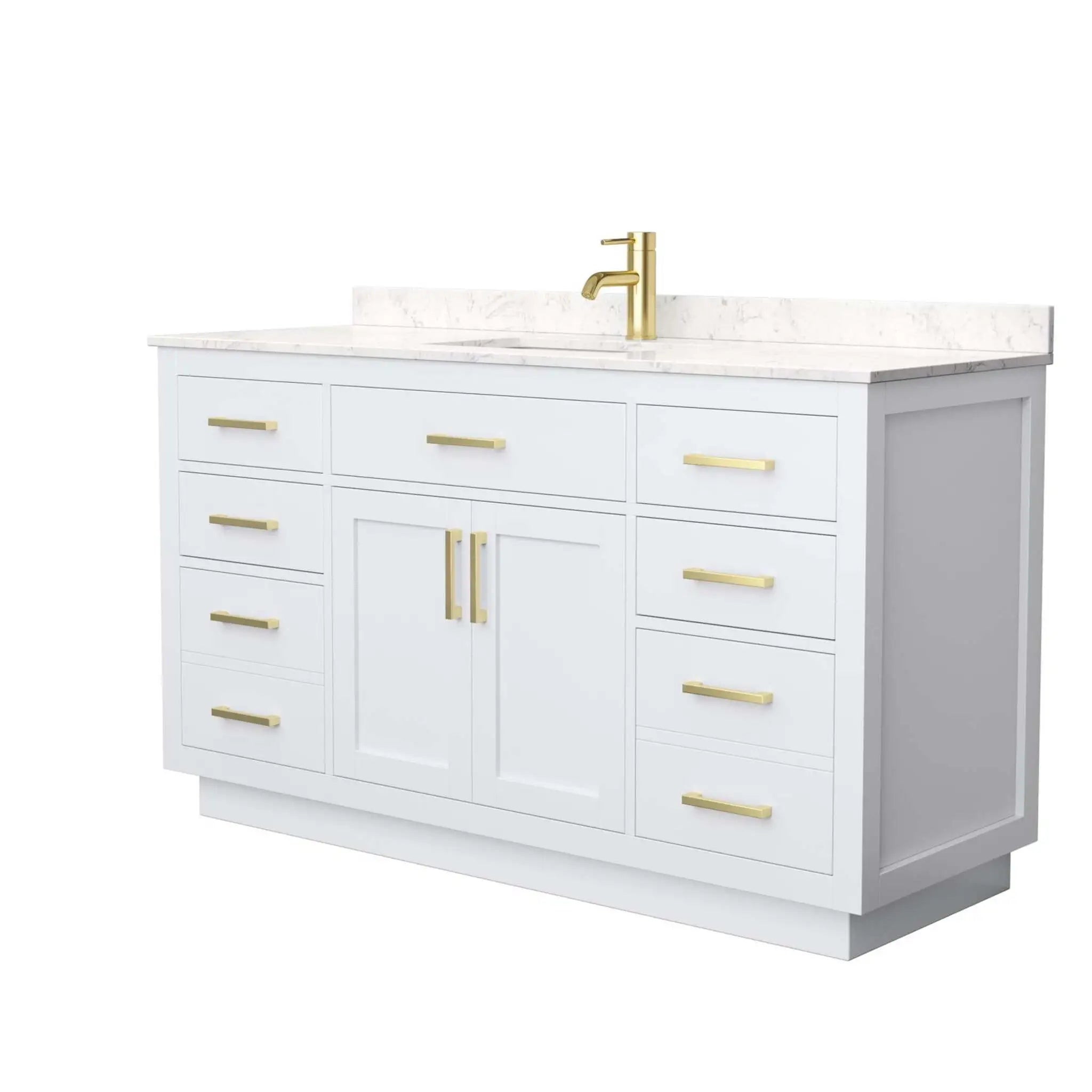 60" Beckett TK Beckett Single Bathroom Vanity with Toe Kick in White with Brushed Gold Trim by Wyndham