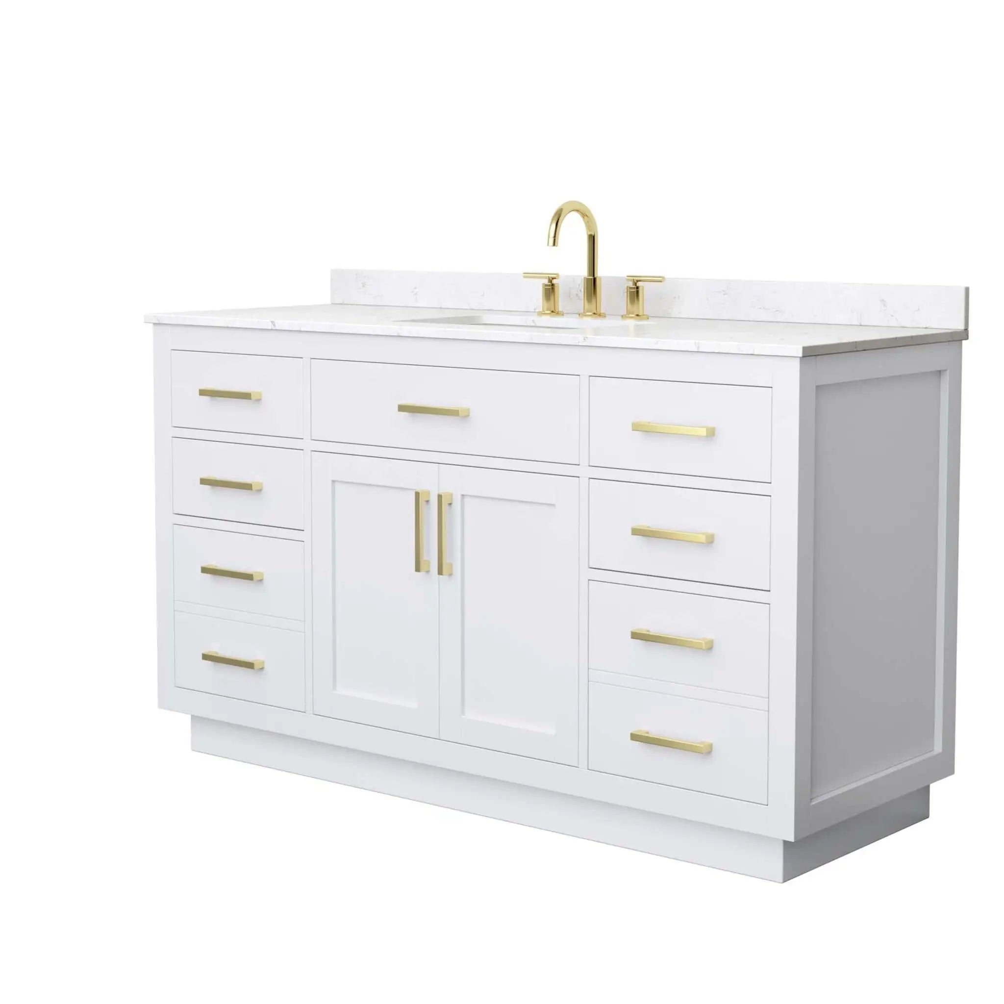 60" Beckett TK Beckett Single Bathroom Vanity with Toe Kick in White with Brushed Gold Trim by Wyndham