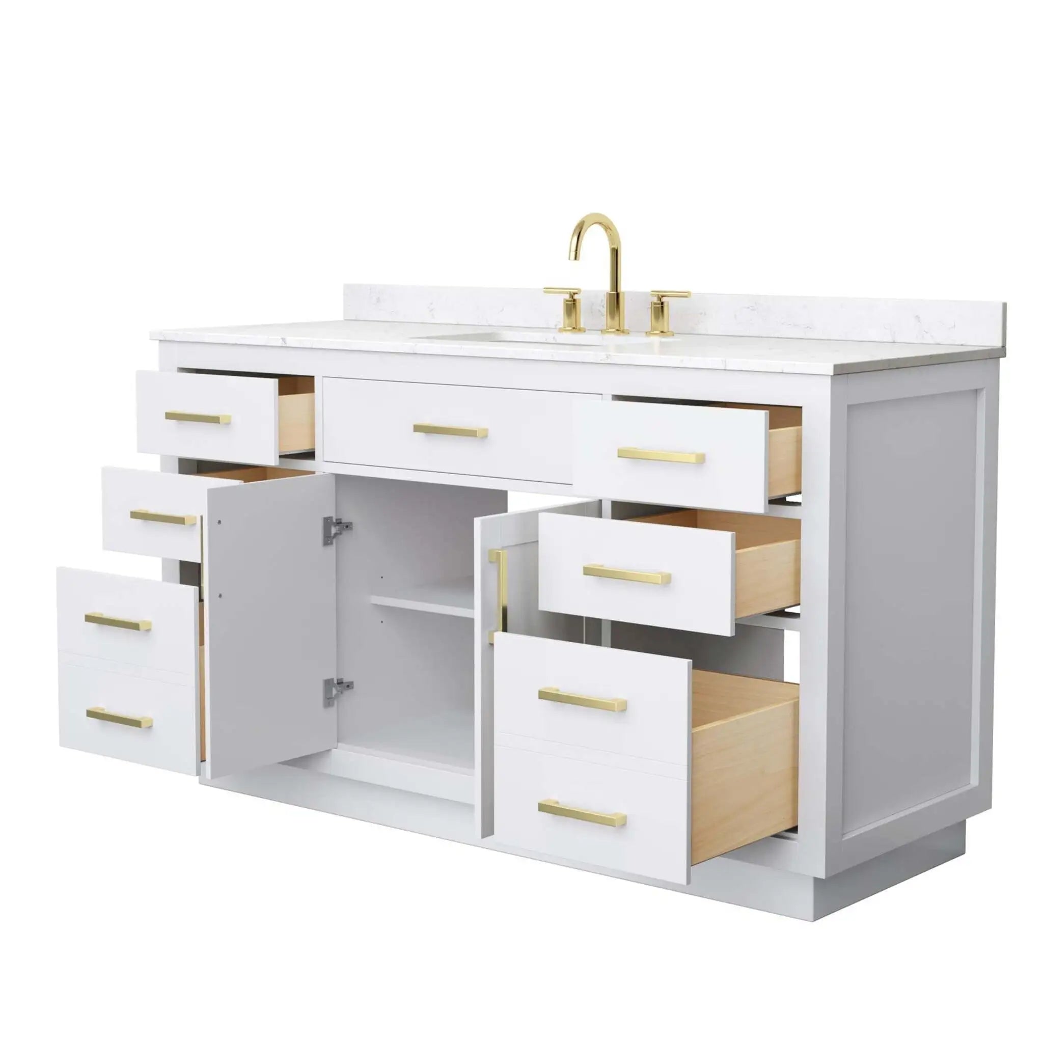 60" Beckett TK Beckett Single Bathroom Vanity with Toe Kick in White with Brushed Gold Trim by Wyndham