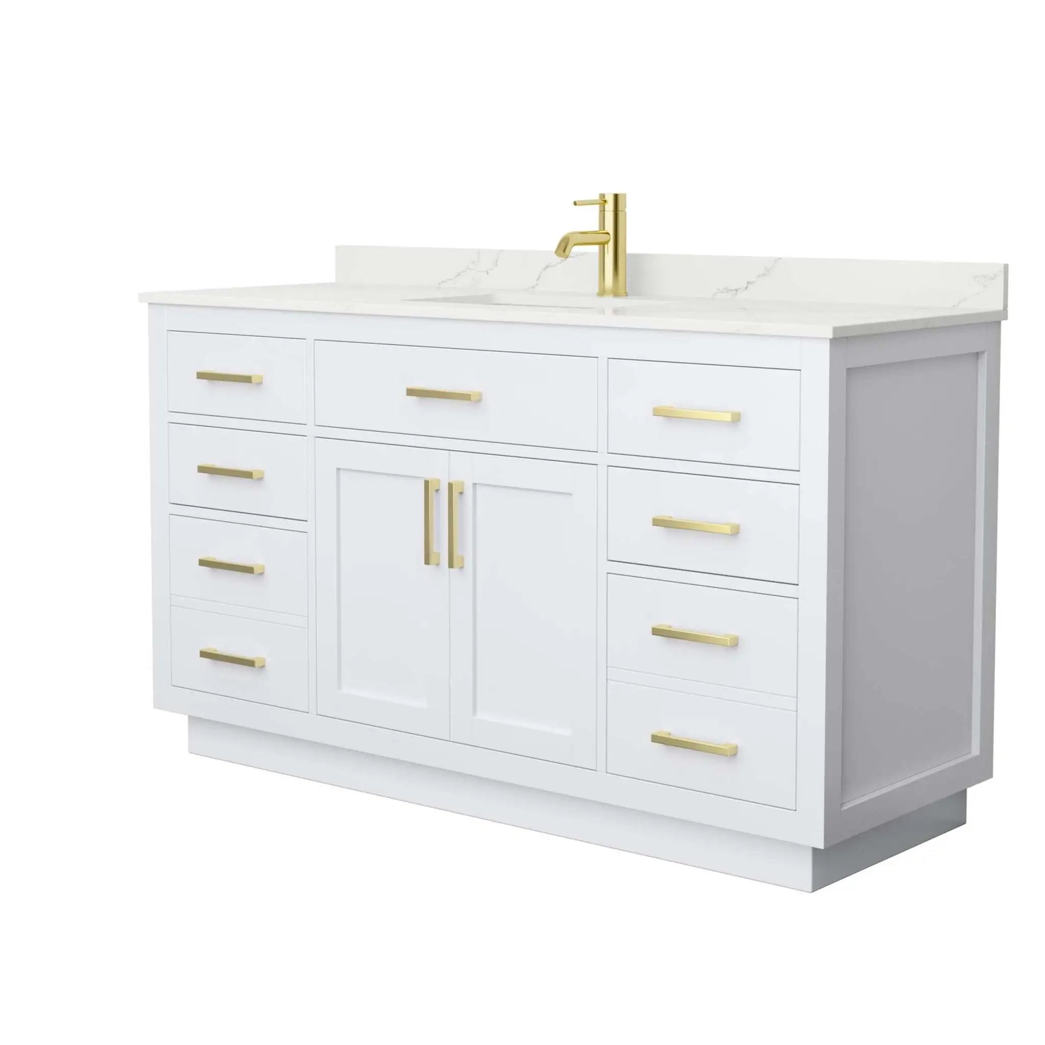 60" Beckett TK Beckett Single Bathroom Vanity with Toe Kick in White with Brushed Gold Trim by Wyndham
