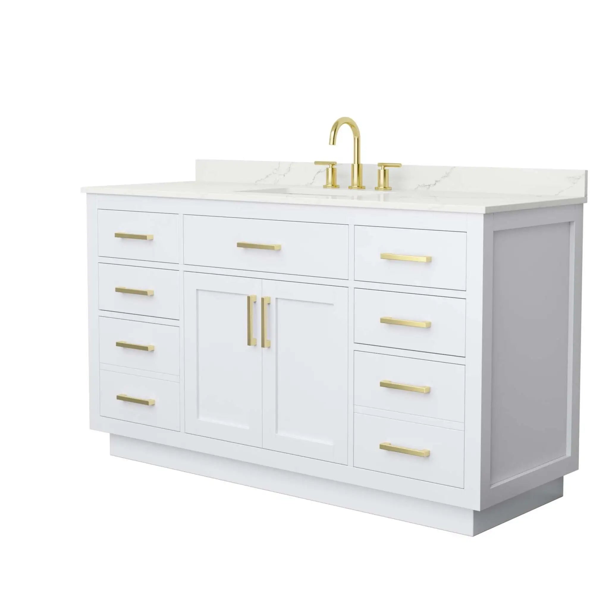 60" Beckett TK Beckett Single Bathroom Vanity with Toe Kick in White with Brushed Gold Trim by Wyndham