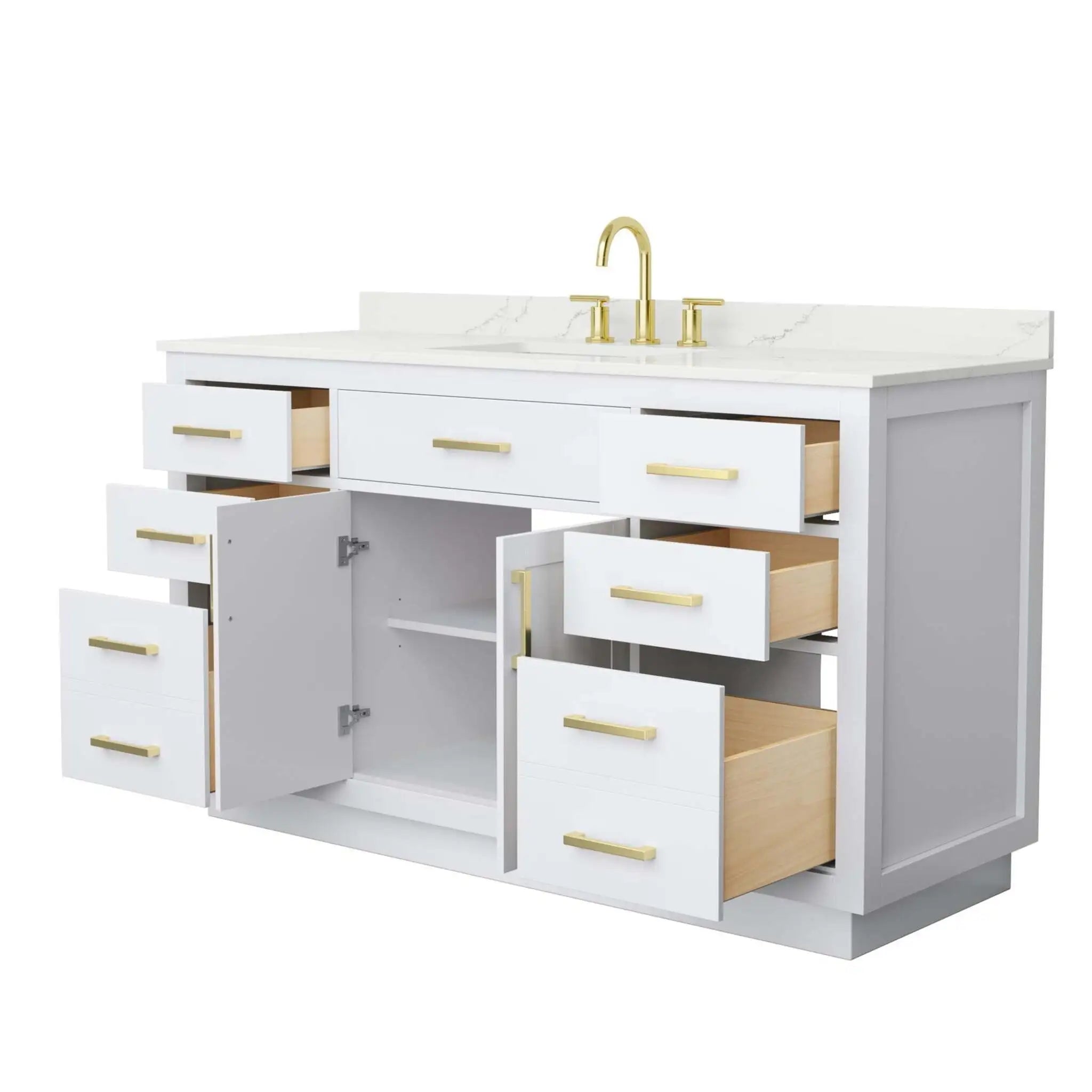 60" Beckett TK Beckett Single Bathroom Vanity with Toe Kick in White with Brushed Gold Trim by Wyndham