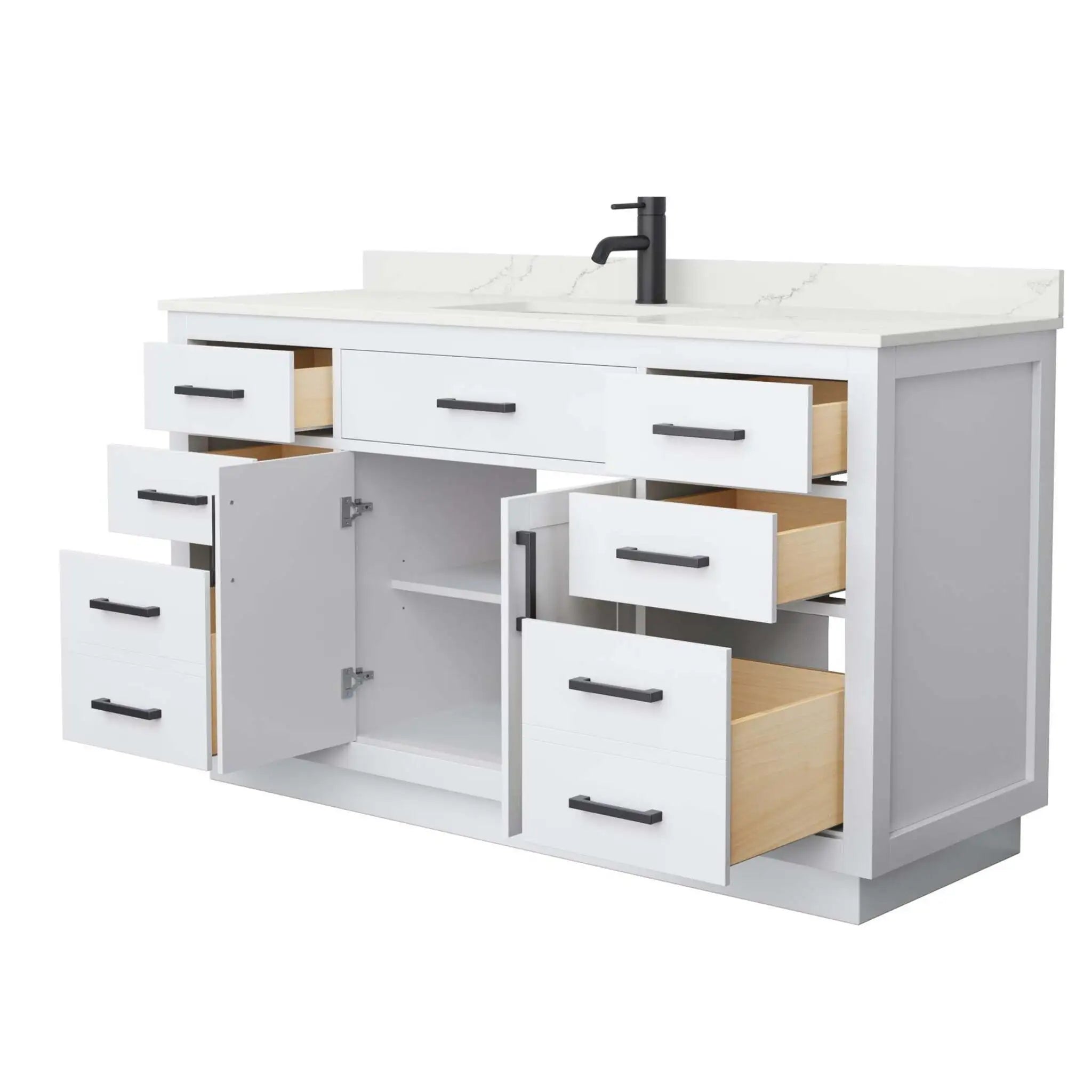 60" Beckett TK Beckett Single Bathroom Vanity with Toe Kick in White with Matte Black Trim by Wyndham
