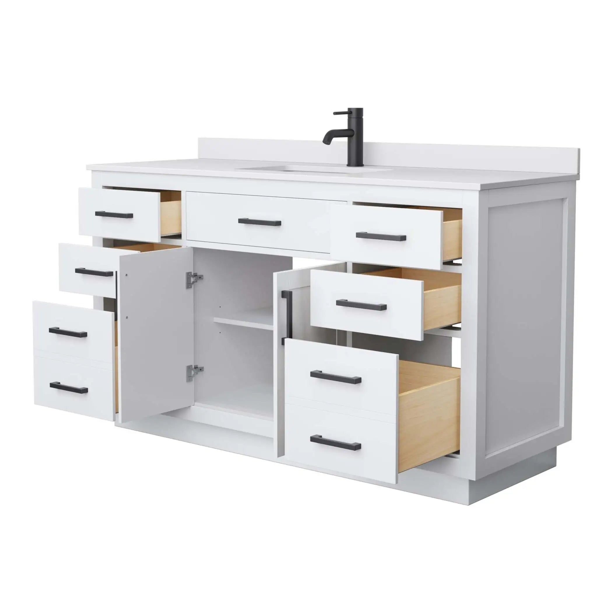 60" Beckett TK Beckett Single Bathroom Vanity with Toe Kick in White with Matte Black Trim by Wyndham