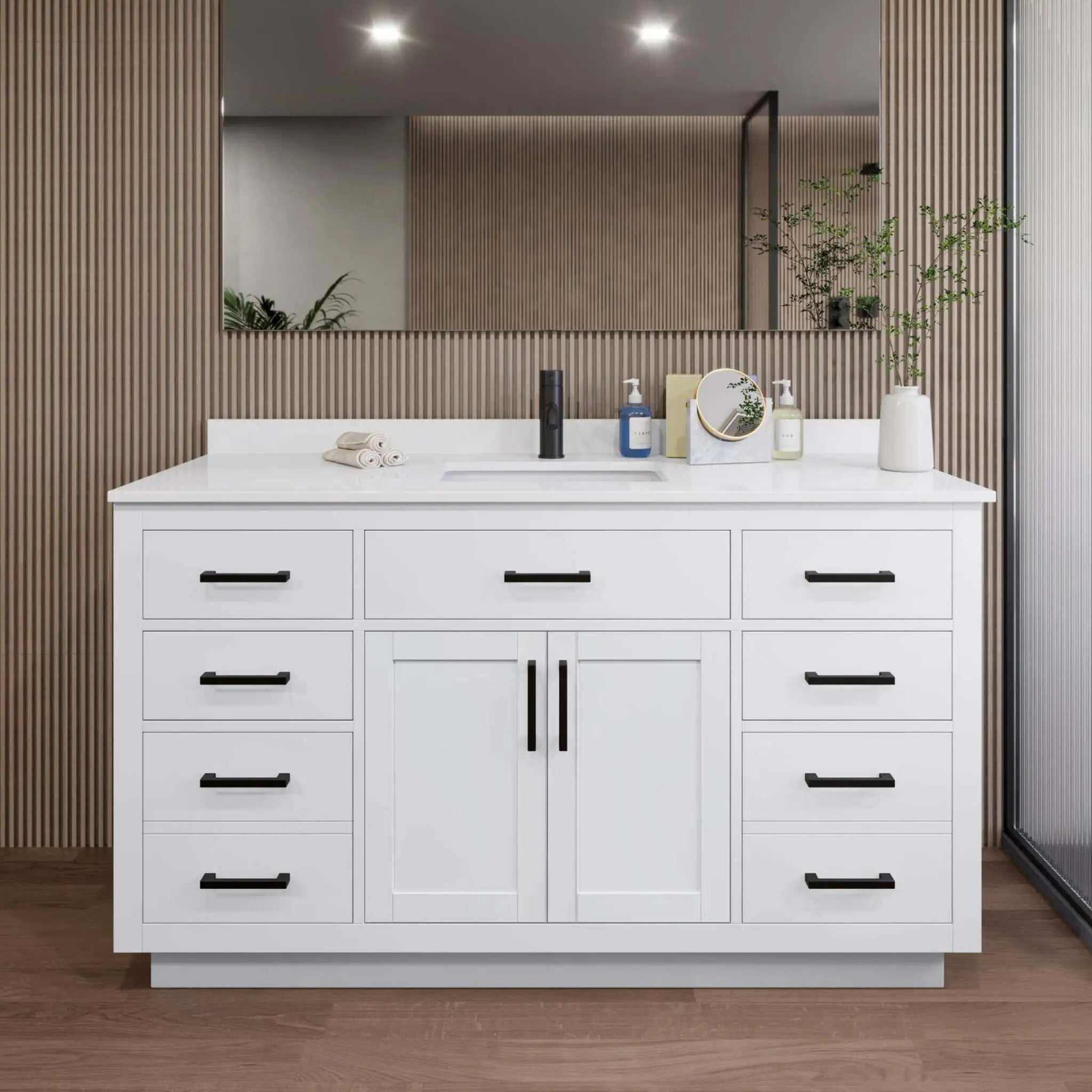 60" Beckett TK Beckett Single Bathroom Vanity with Toe Kick in White with Matte Black Trim by Wyndham