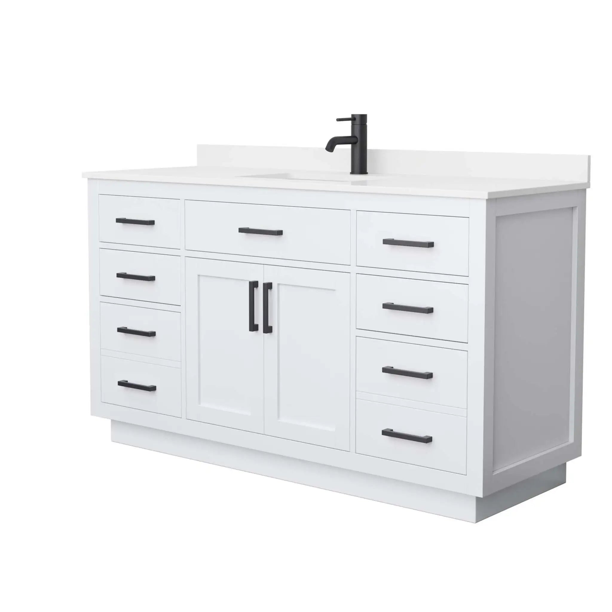 60" Beckett TK Beckett Single Bathroom Vanity with Toe Kick in White with Matte Black Trim by Wyndham