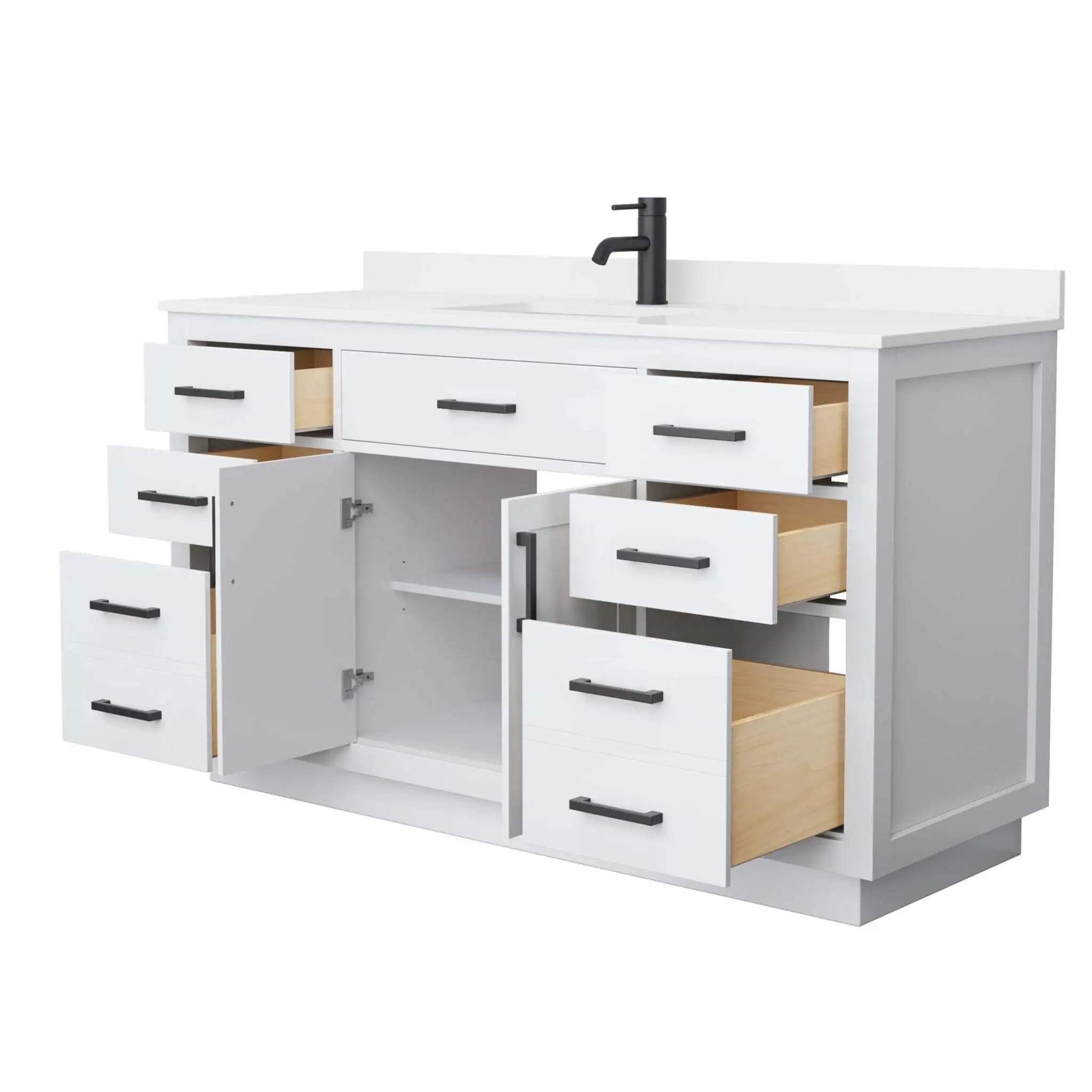 60" Beckett TK Beckett Single Bathroom Vanity with Toe Kick in White with Matte Black Trim by Wyndham