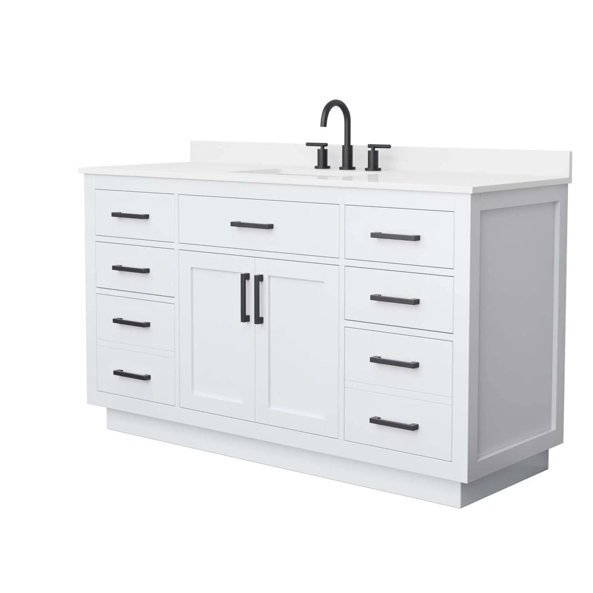 60" Beckett TK Beckett Single Bathroom Vanity with Toe Kick in White with Matte Black Trim by Wyndham