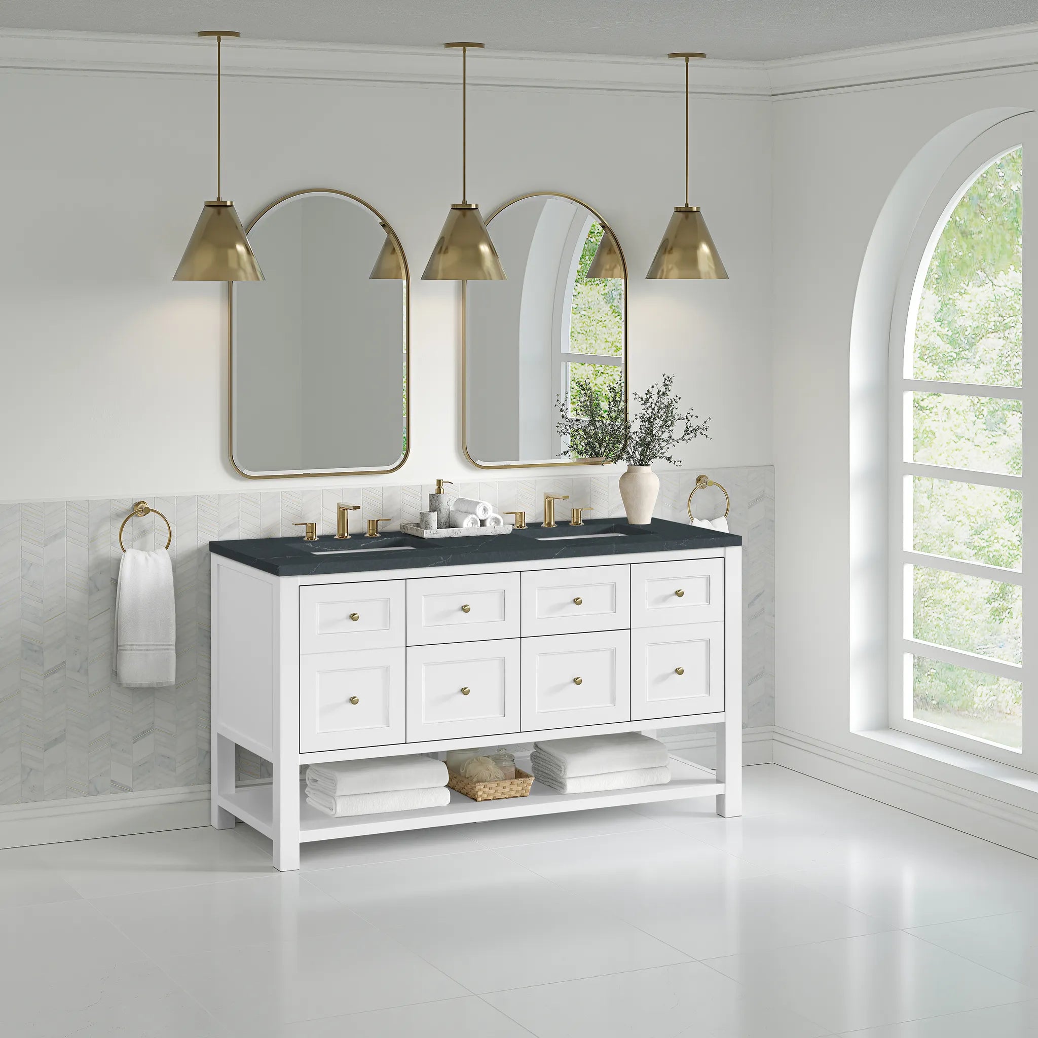 60" Breckenridge Double Vanity in Bright White-Charcoal Soapstone Silestone-8" Widespread image 2