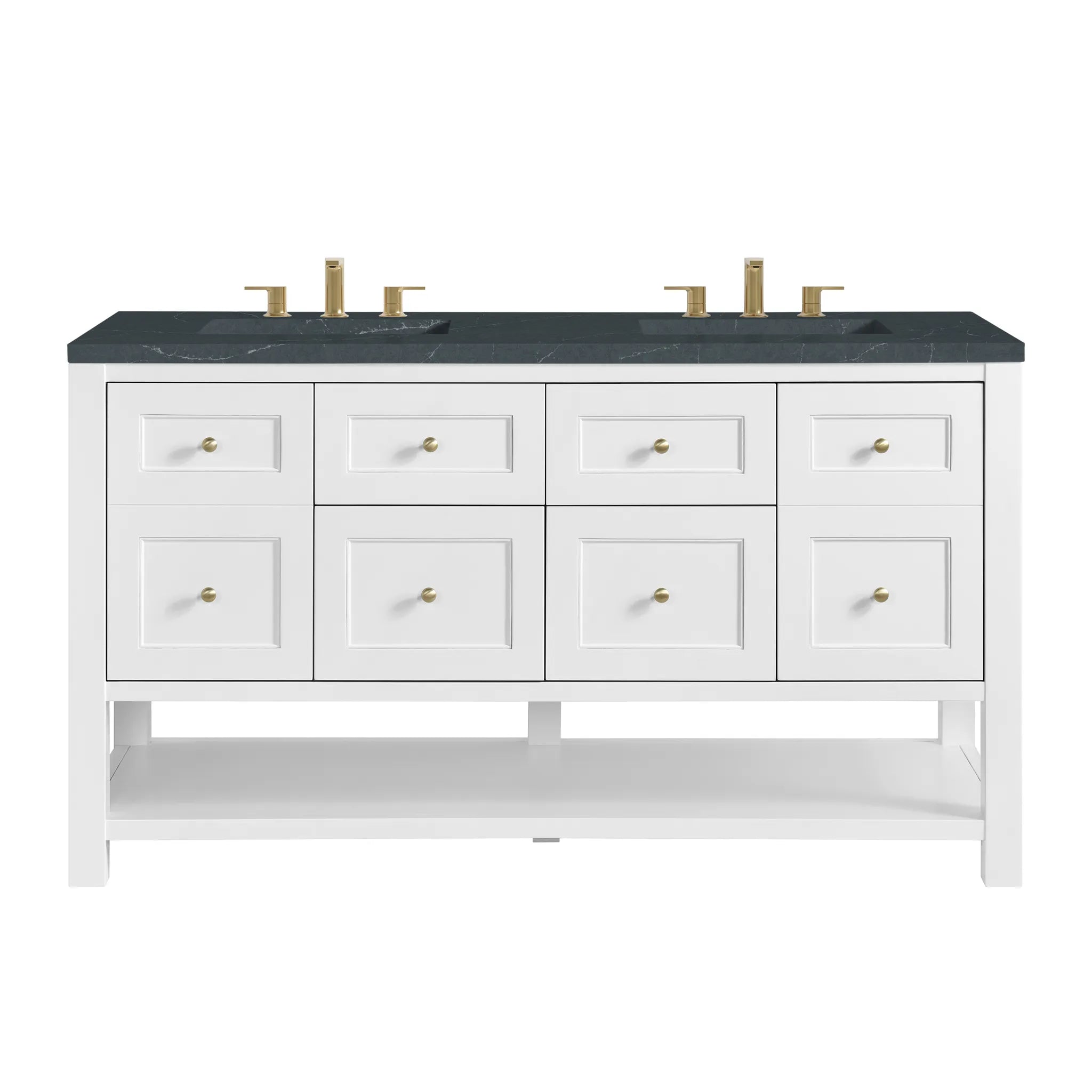 60" Breckenridge Double Vanity in Bright White-Charcoal Soapstone Silestone-8" Widespread image