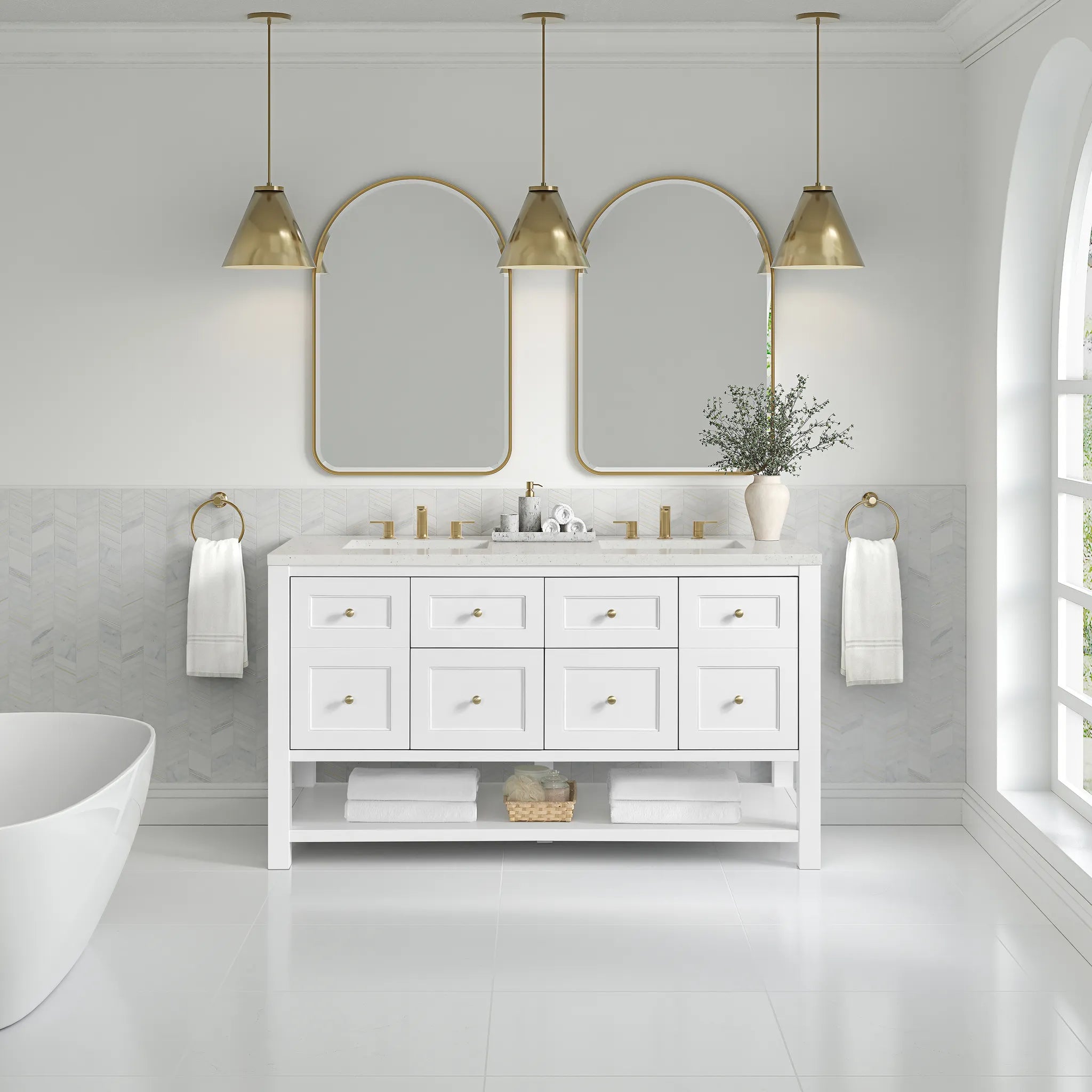 60" Breckenridge Double Vanity in Bright White-Lime Delight Silestone-8" Widespread image 1
