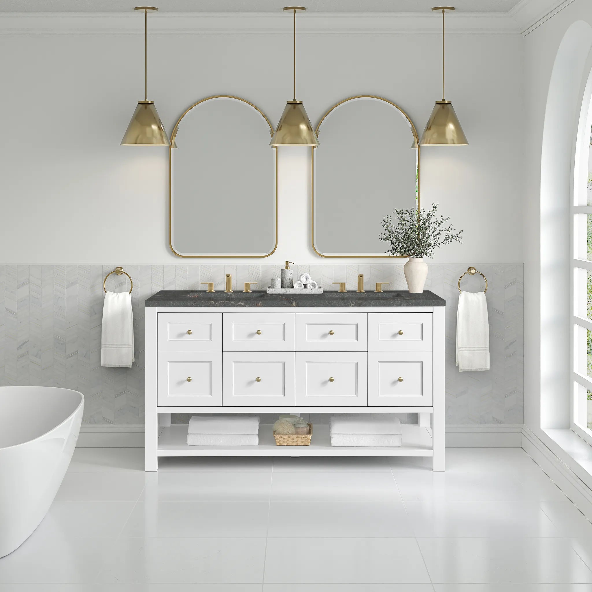 60" Breckenridge Double Vanity in Bright White-Parisien Bleu Silestone-8" Widespread image 1