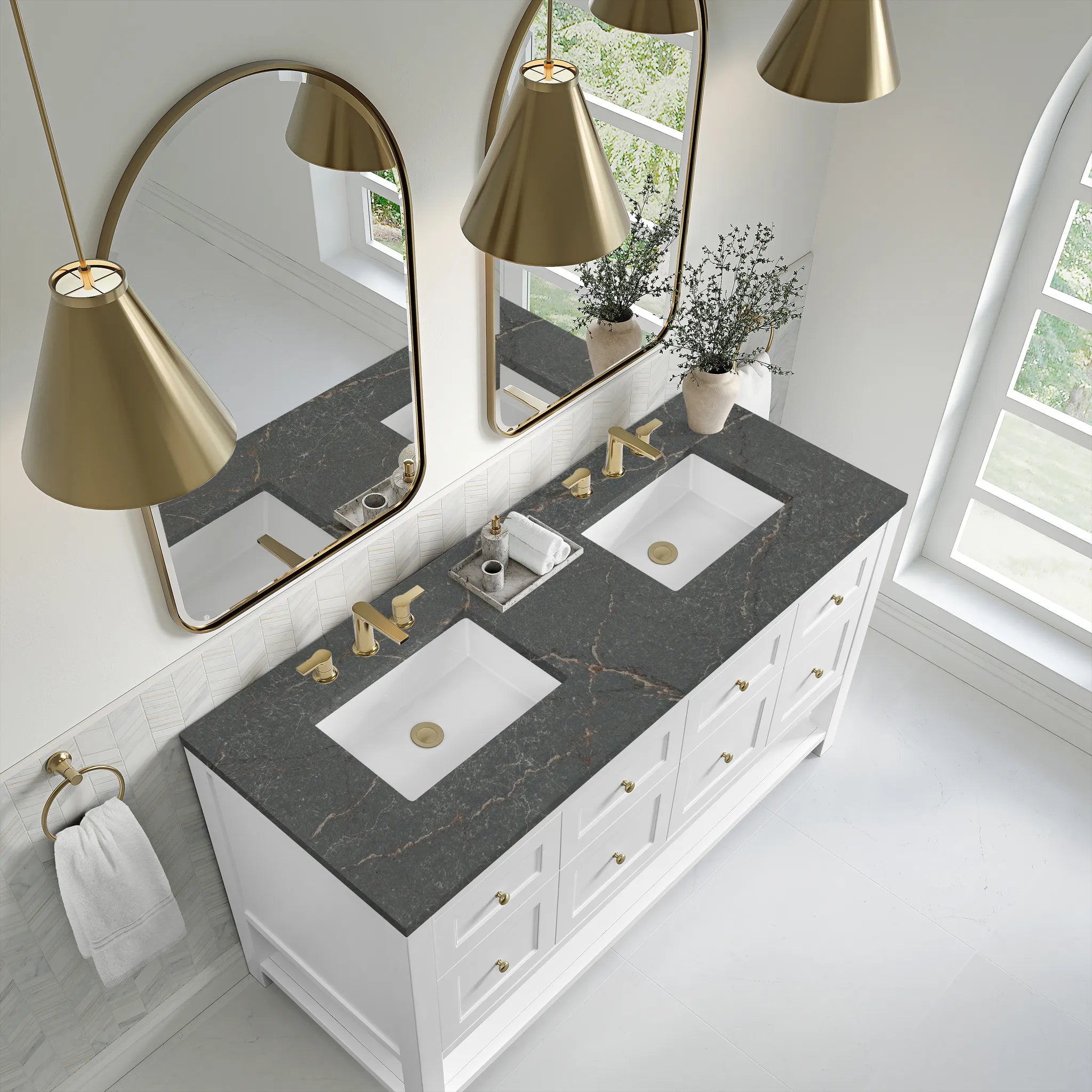 60" Breckenridge Double Vanity in Bright White-Parisien Bleu Silestone-8" Widespread image 5