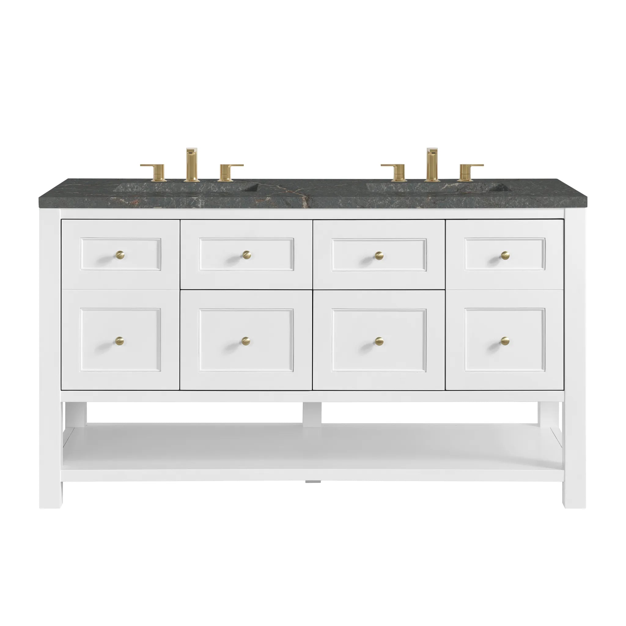 60" Breckenridge Double Vanity in Bright White-Parisien Bleu Silestone-8" Widespread image