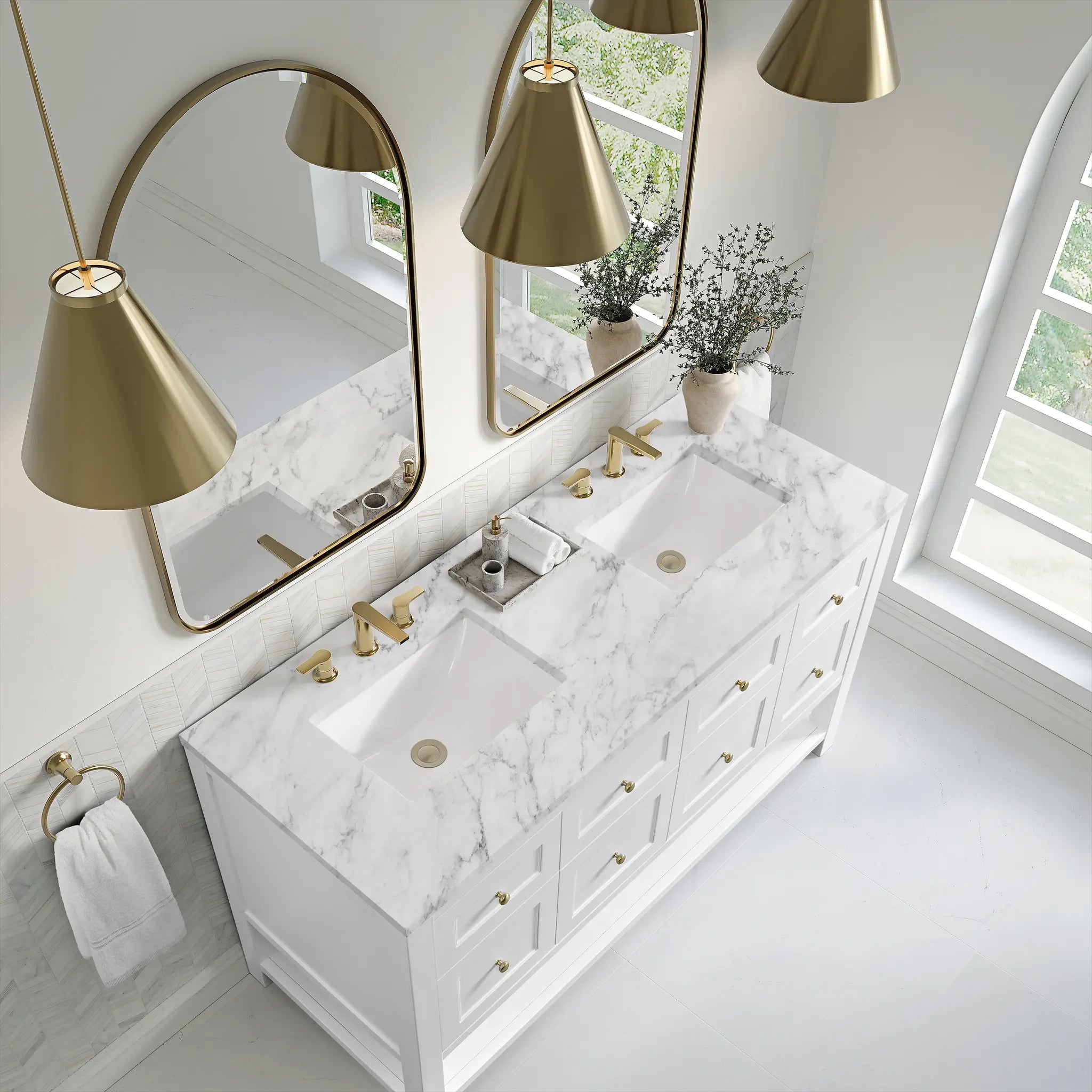 60 Breckenridge Double Vanity In Bright White Standard Carrara White Marble 8 Widespread 7