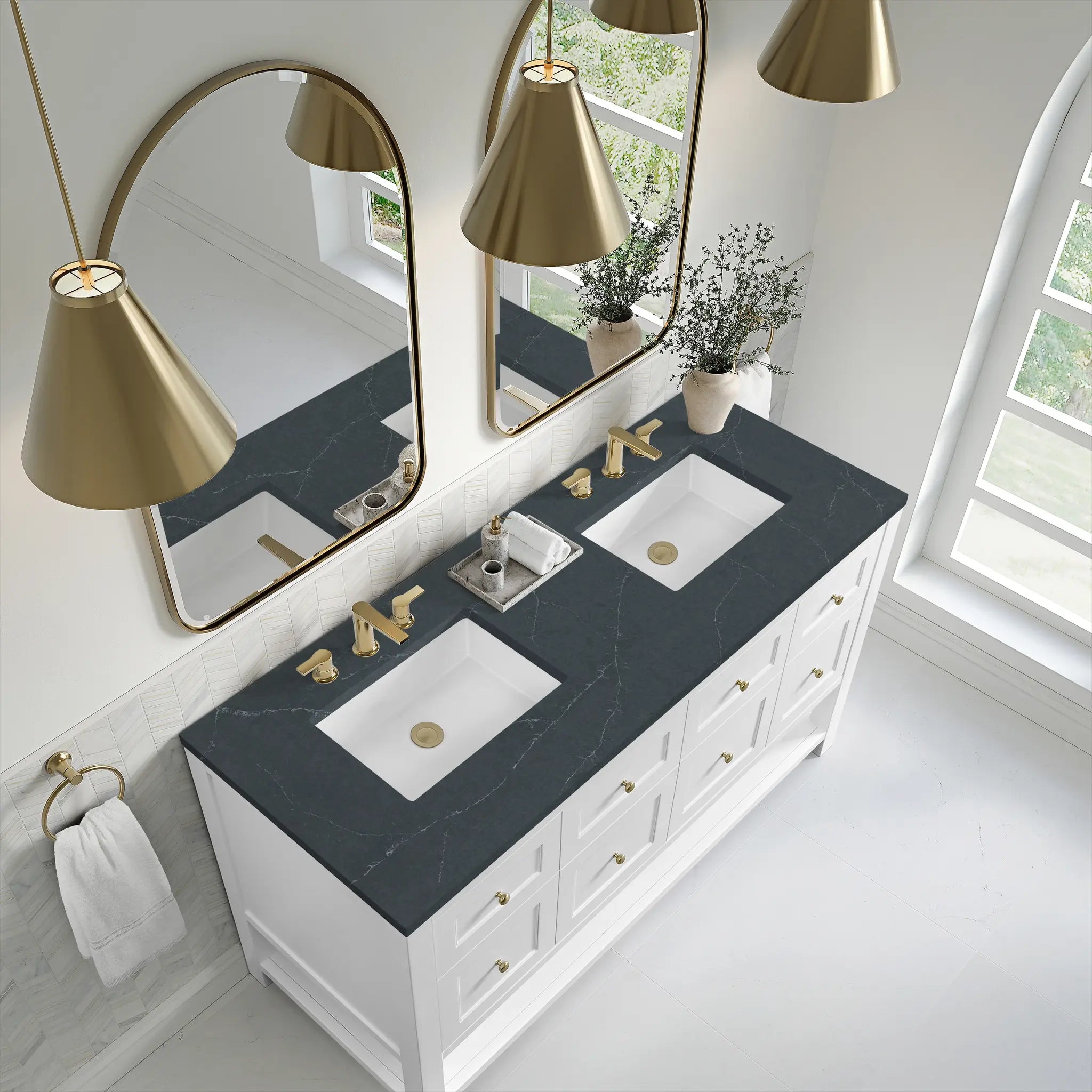 60 Breckenridge Double Vanity In Bright White Standard Charcoal Soapstone Silestone 8 Widespread 7