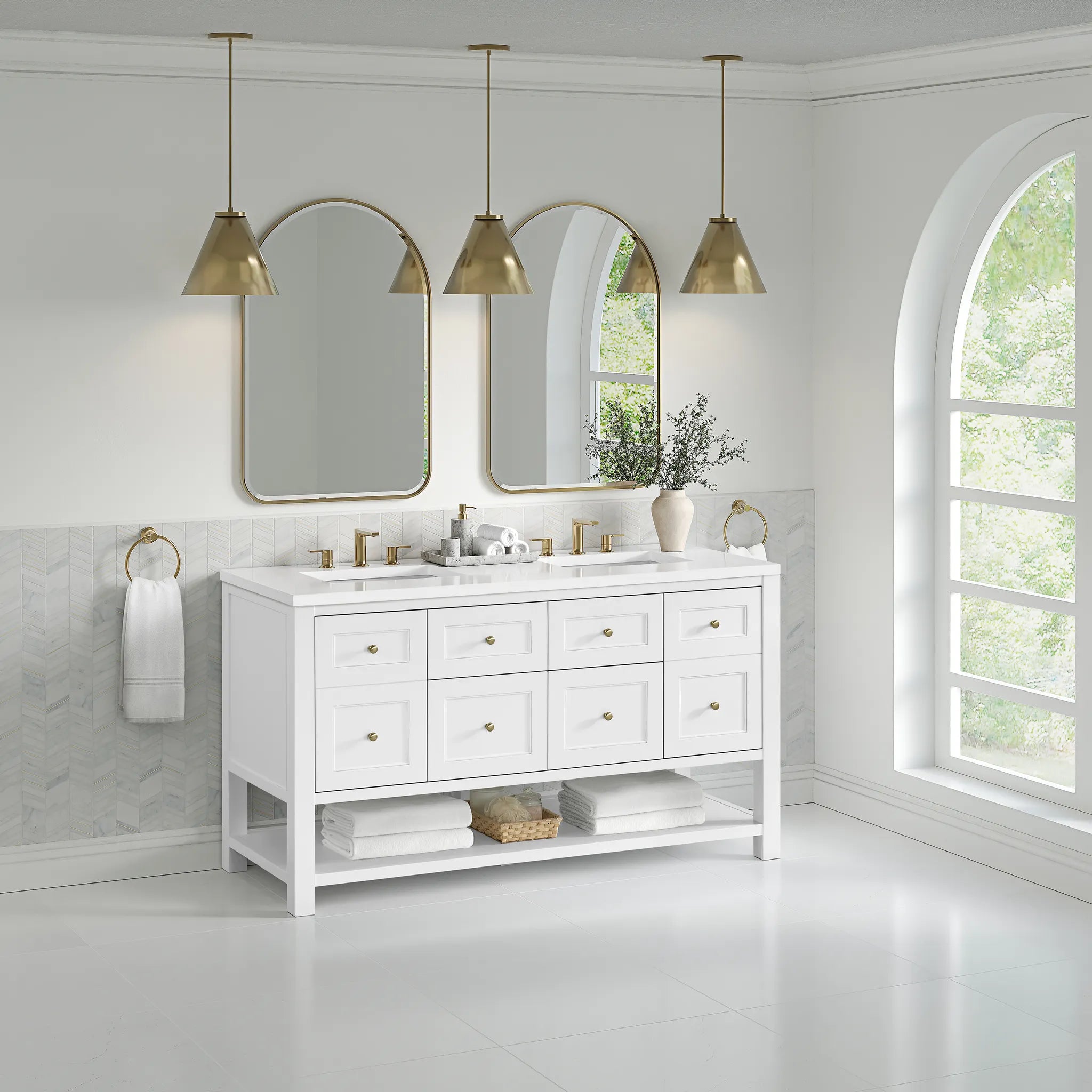 60" Breckenridge Double Vanity in Bright White-White Zeus Silestone-8" Widespread image 2