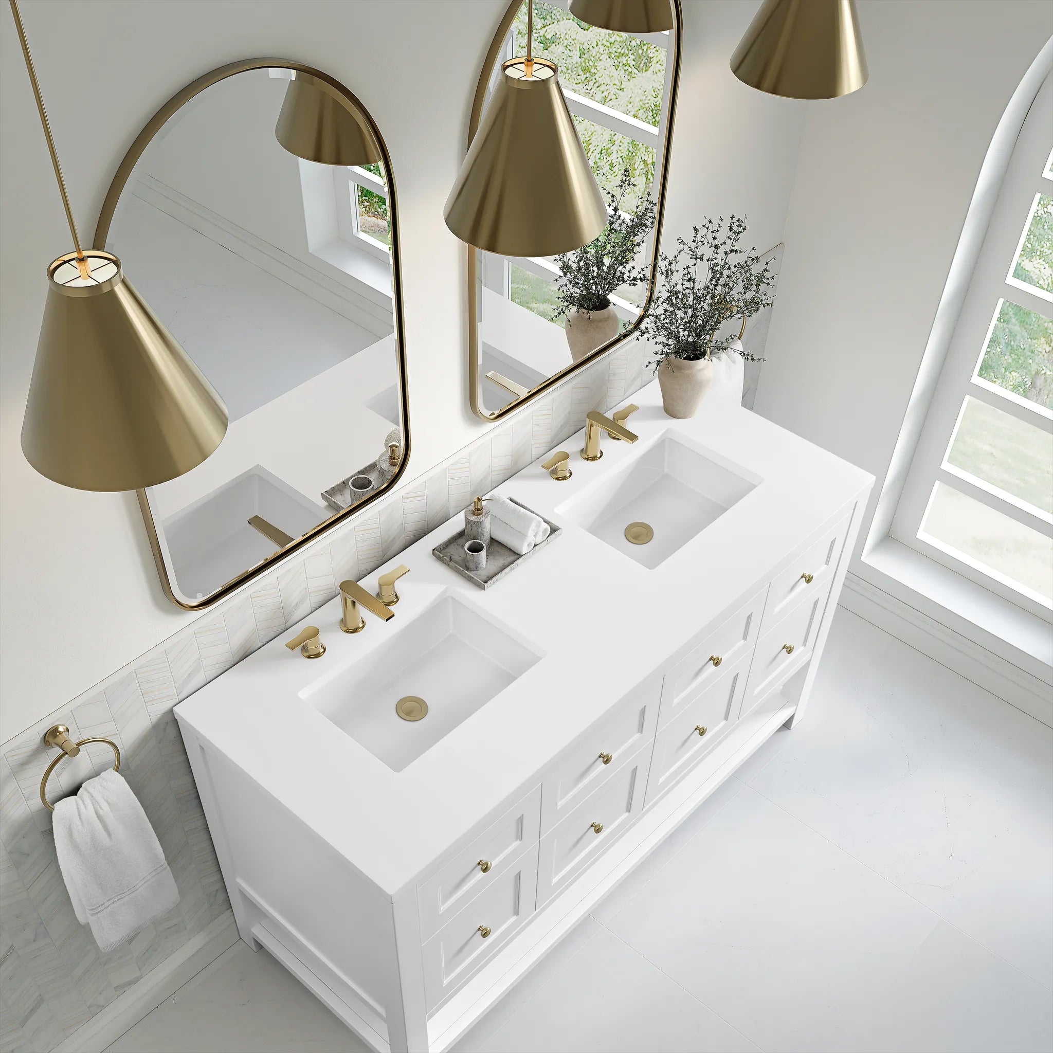 60" Breckenridge Double Vanity in Bright White-White Zeus Silestone-8" Widespread image 5