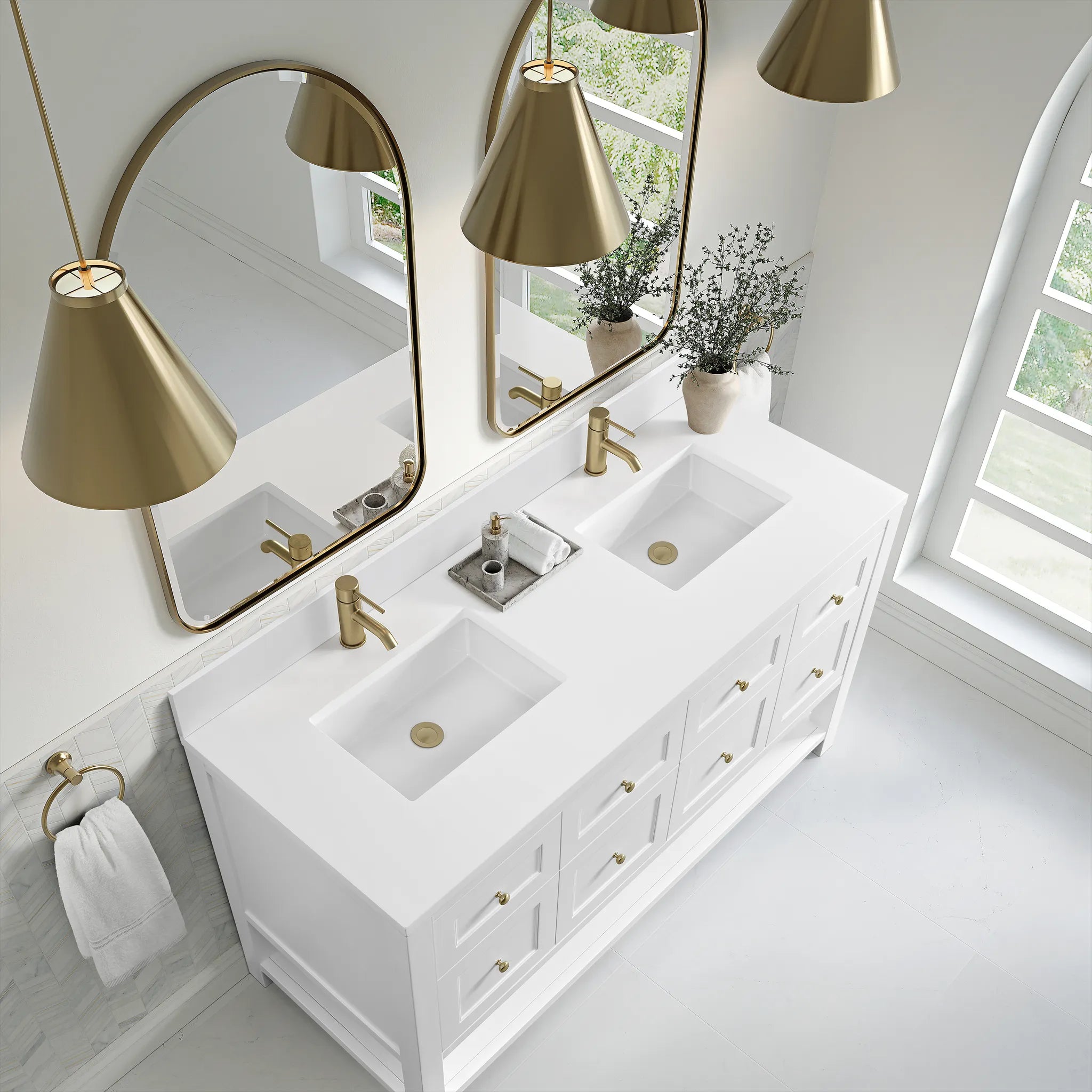 60" Breckenridge Double Vanity in Bright White-White Zeus Silestone & Backsplash-Single Hole image 5