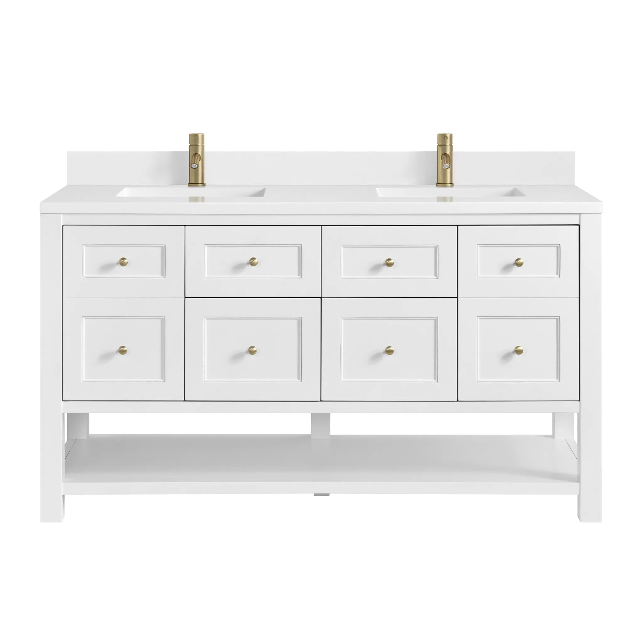 60" Breckenridge Double Vanity in Bright White-White Zeus Silestone & Backsplash-Single Hole image