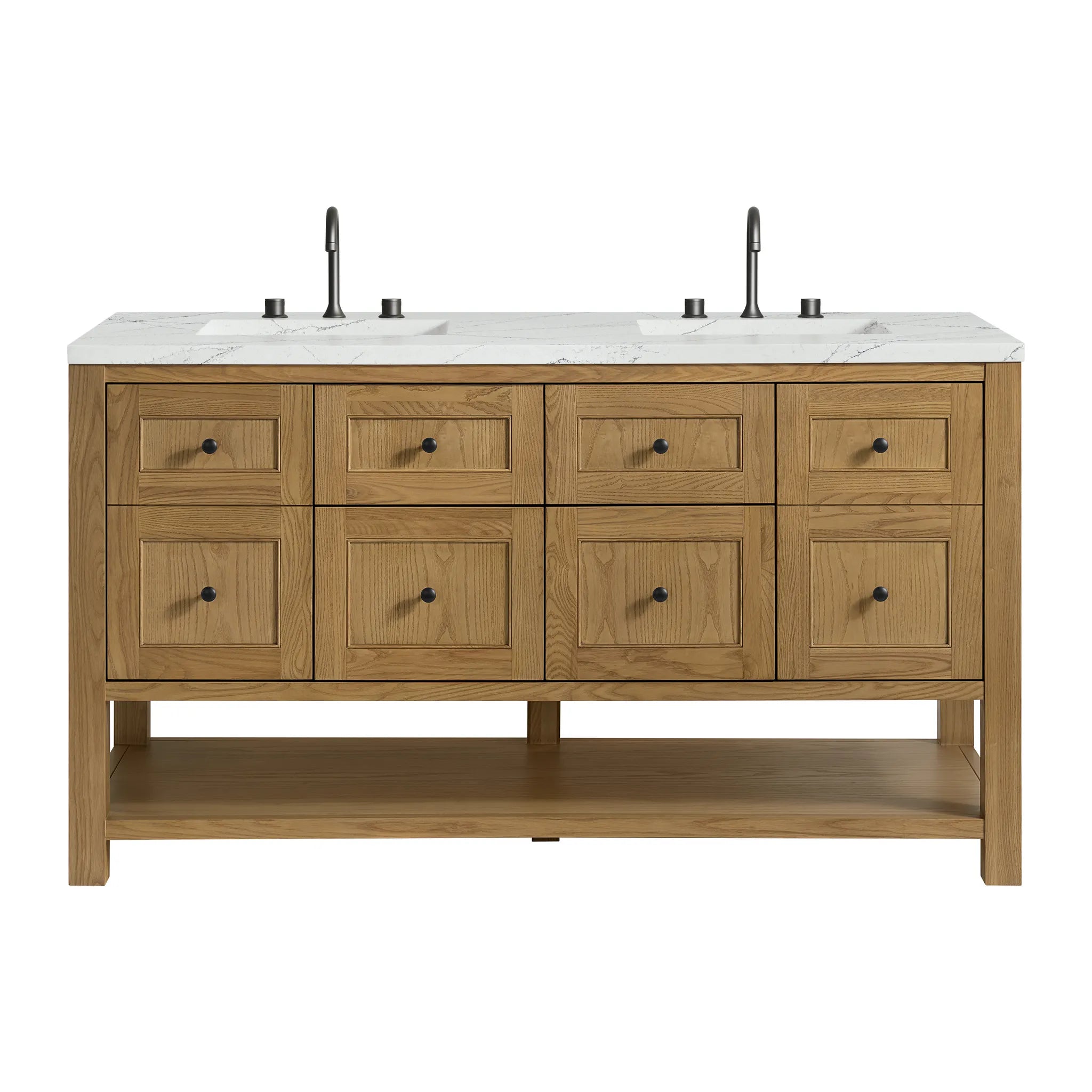 60" Breckenridge Double Vanity in Light Natural Oak-Ethereal Noctis Silestone-8" Widespread image