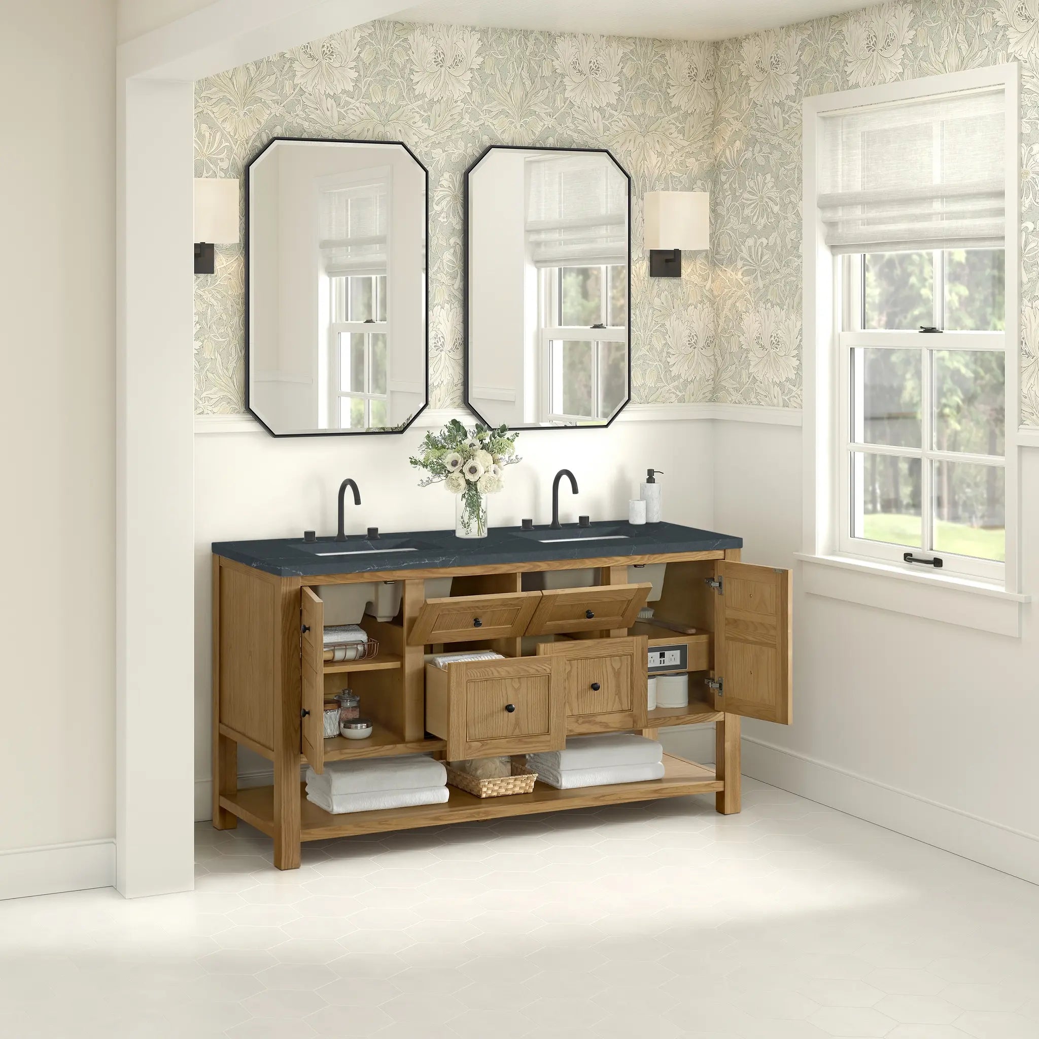 60 Breckenridge Double Vanity In Light Natural Oak Standard Charcoal Soapstone Silestone 8 Widespread 5