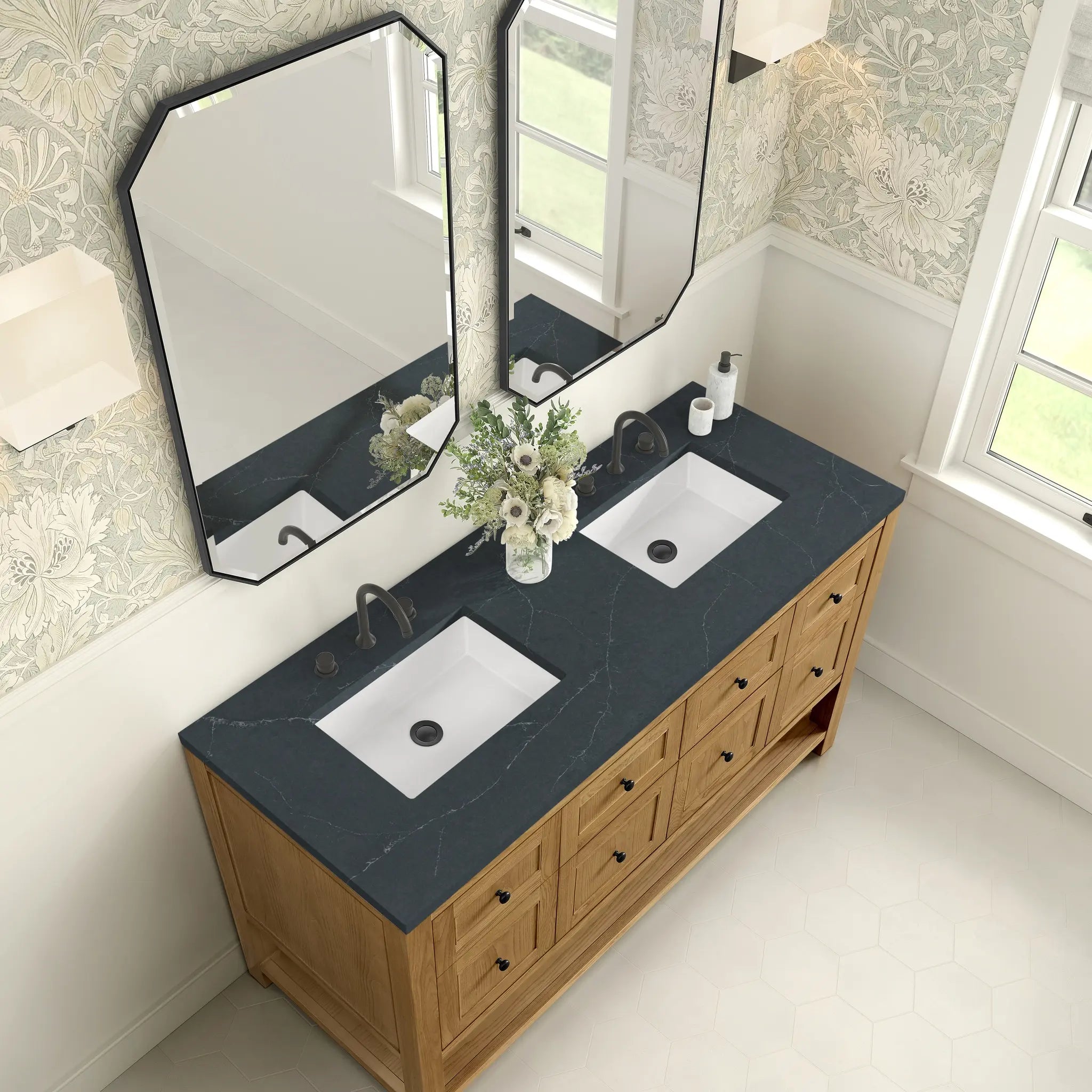 60 Breckenridge Double Vanity In Light Natural Oak Standard Charcoal Soapstone Silestone 8 Widespread 7