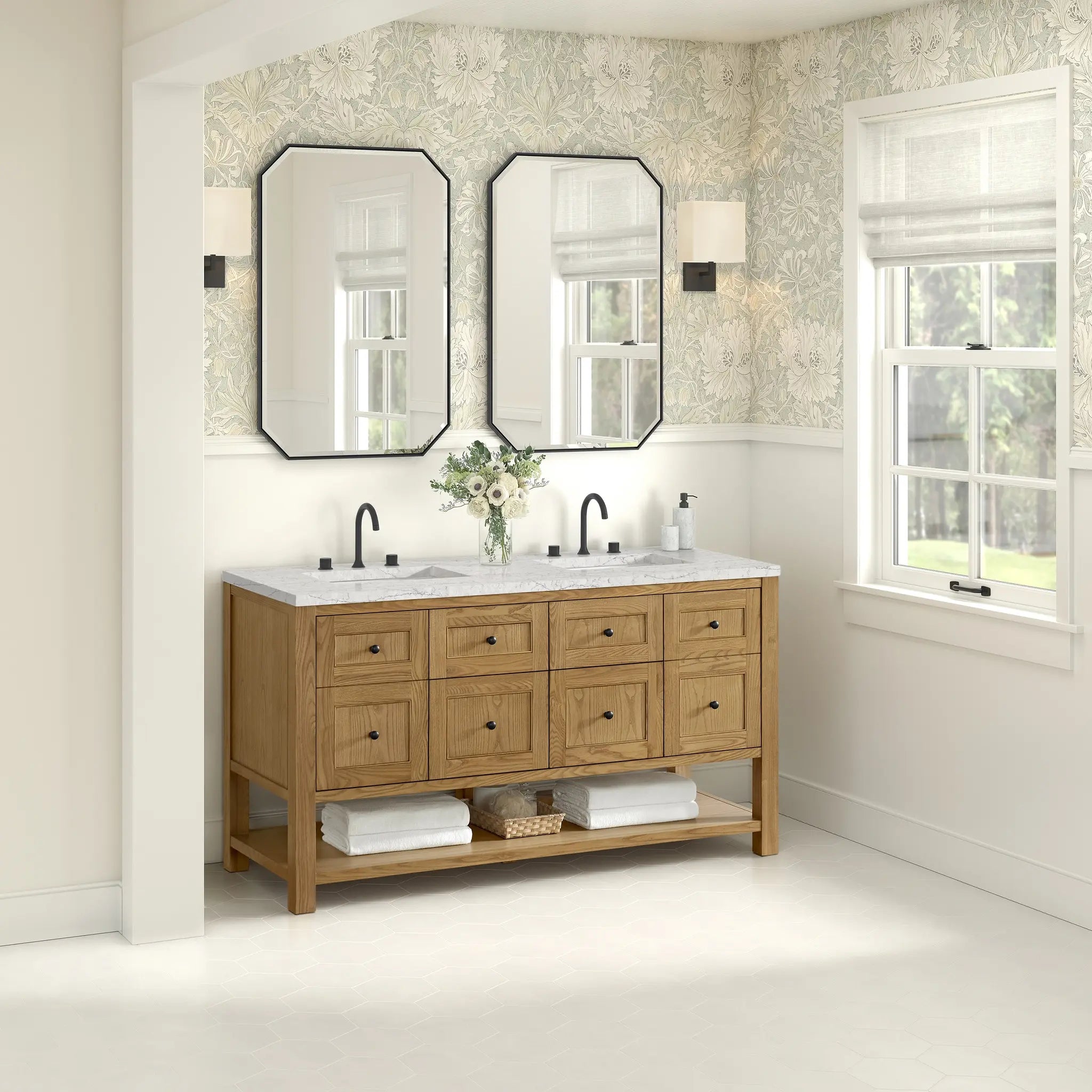 60 Breckenridge Double Vanity In Light Natural Oak Standard Eternal Jasmine Pearl Silestone 8 Widespread 4
