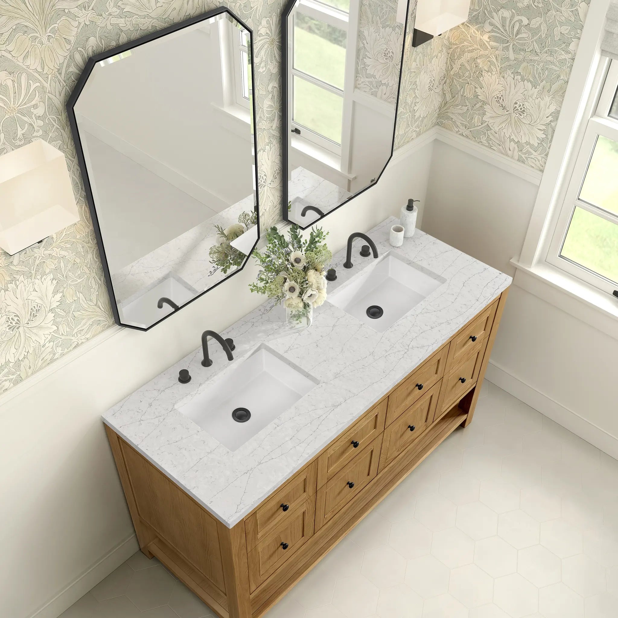 60 Breckenridge Double Vanity In Light Natural Oak Standard Eternal Jasmine Pearl Silestone 8 Widespread 7