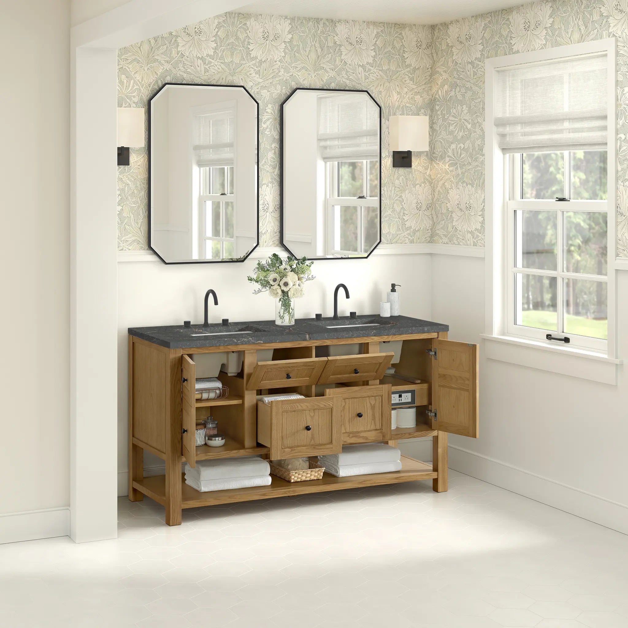 60 Breckenridge Double Vanity In Light Natural Oak Standard Parisien Bleu Silestone 8 Widespread 5