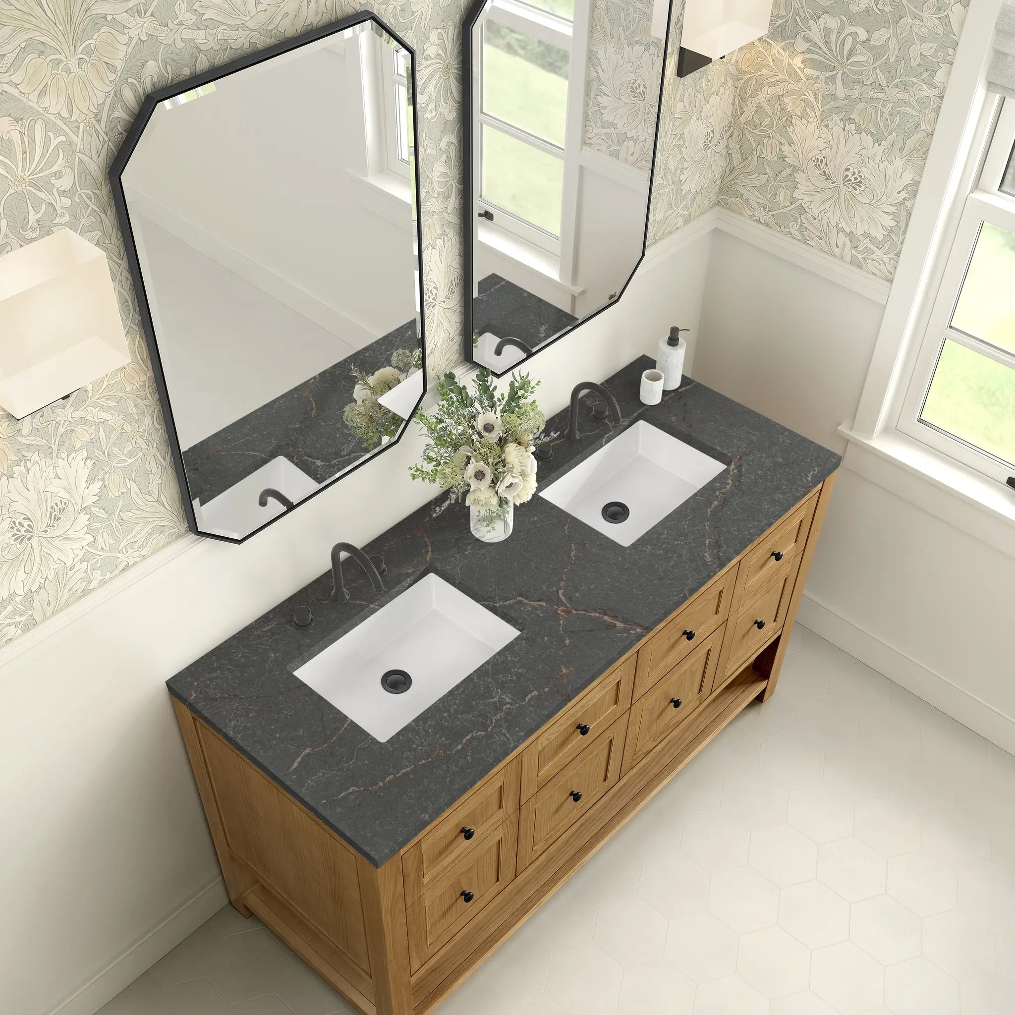 60 Breckenridge Double Vanity In Light Natural Oak Standard Parisien Bleu Silestone 8 Widespread 7
