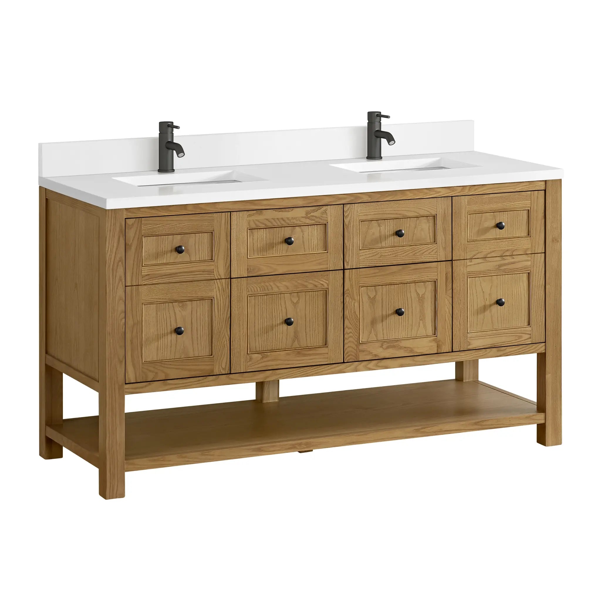 60 Breckenridge Double Vanity In Light Natural Oak Standard White Zeus Silestone Backsplash Single Hole 10