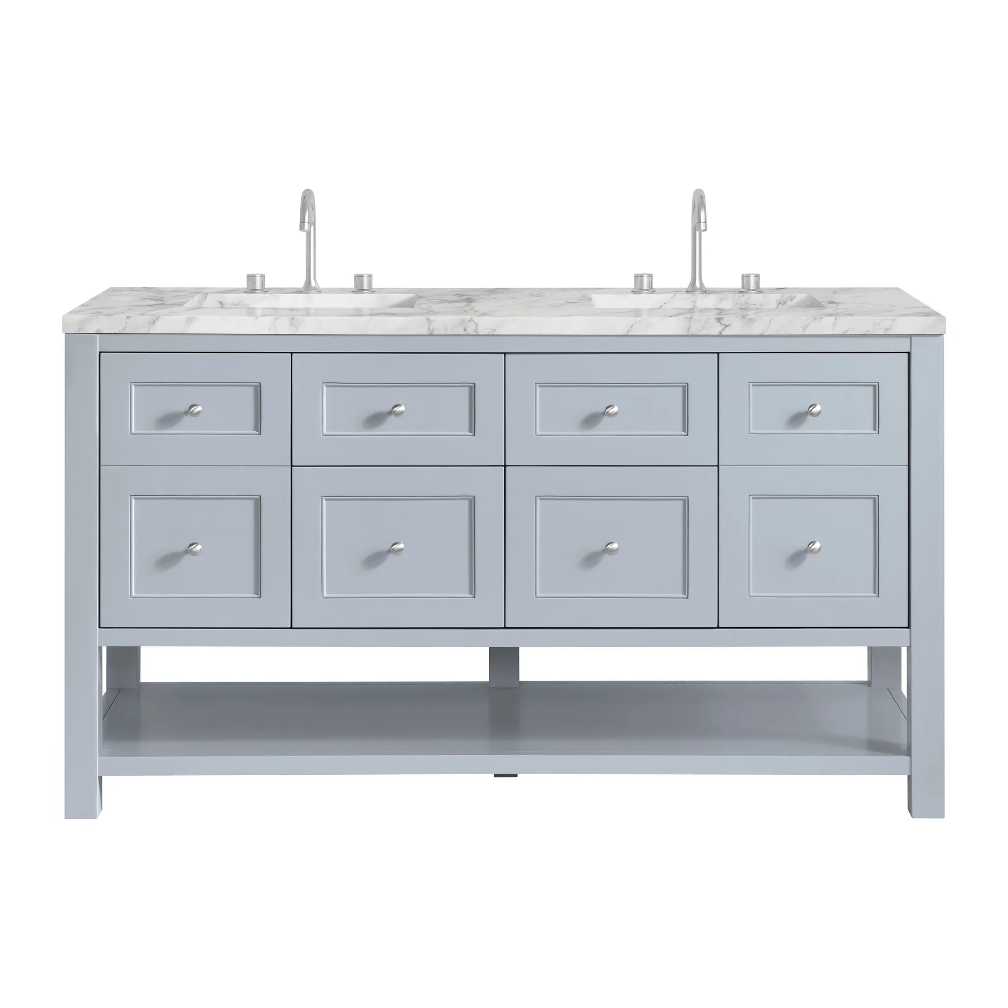 60" Breckenridge Double Vanity in Serenity Blue-Carrara White Marble-8" Widespread image