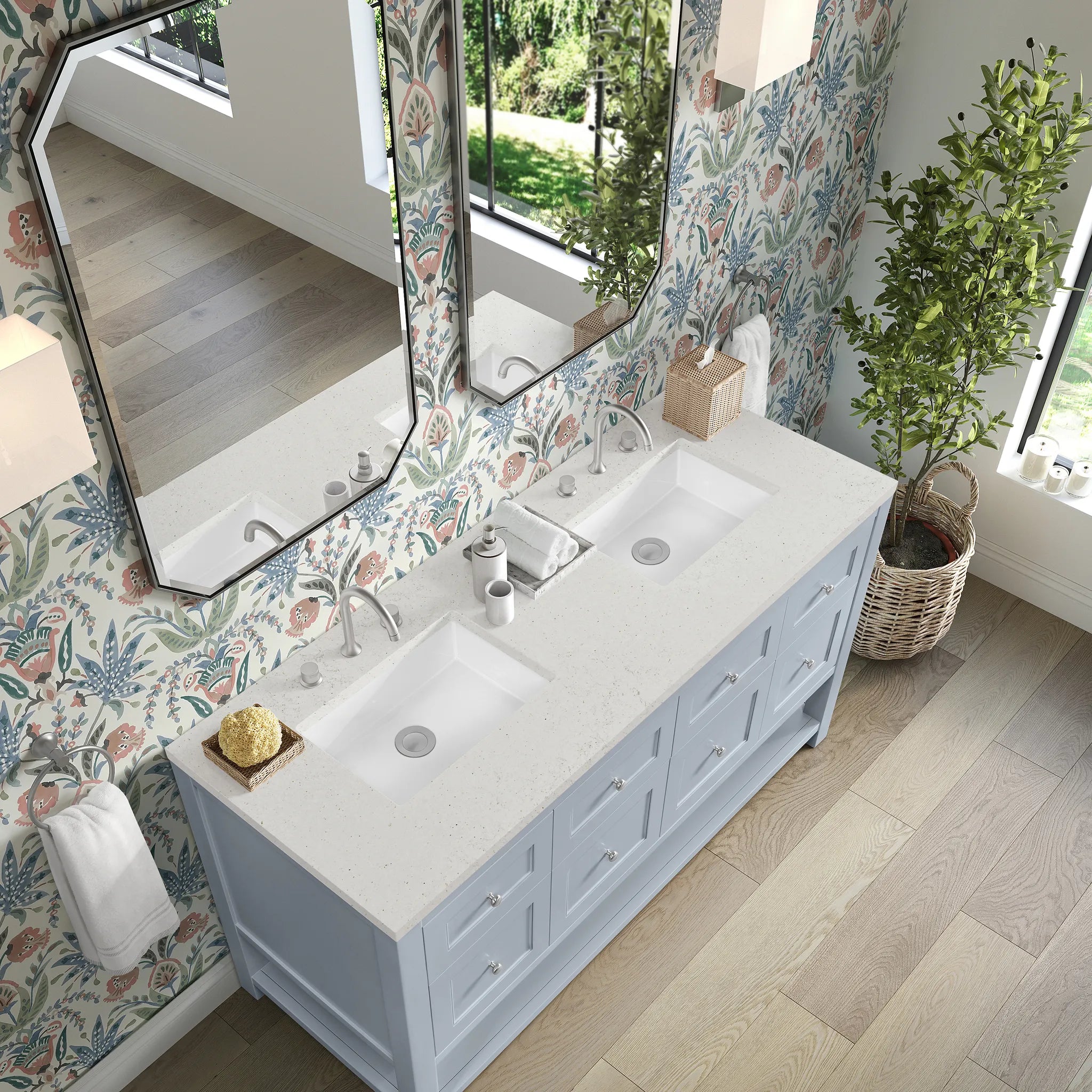 60" Breckenridge Double Vanity in Serenity Blue-Parisien Bleu Silestone-8" Widespread image 5