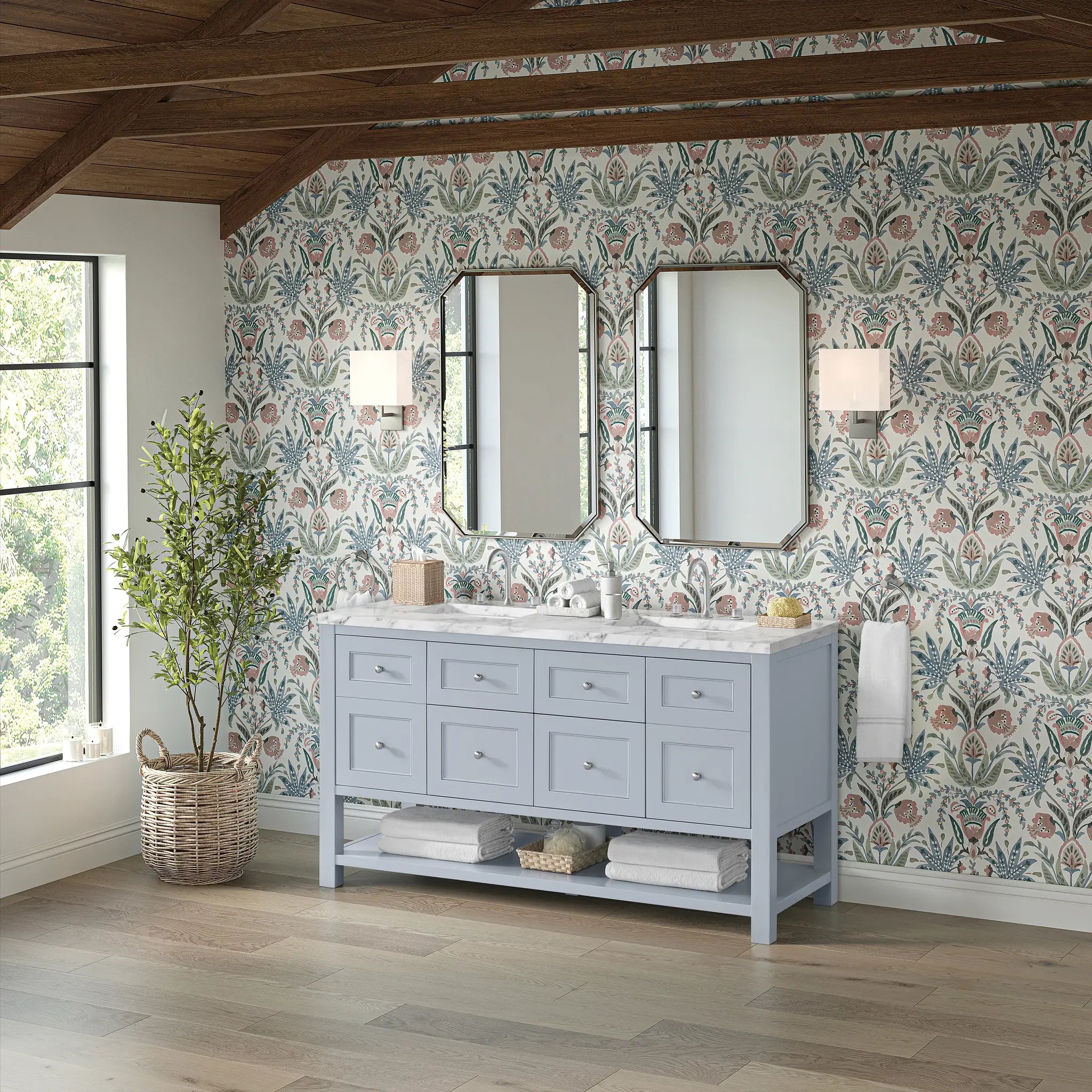 60 Breckenridge Double Vanity In Serenity Blue Standard Carrara White Marble 8 Widespread 4