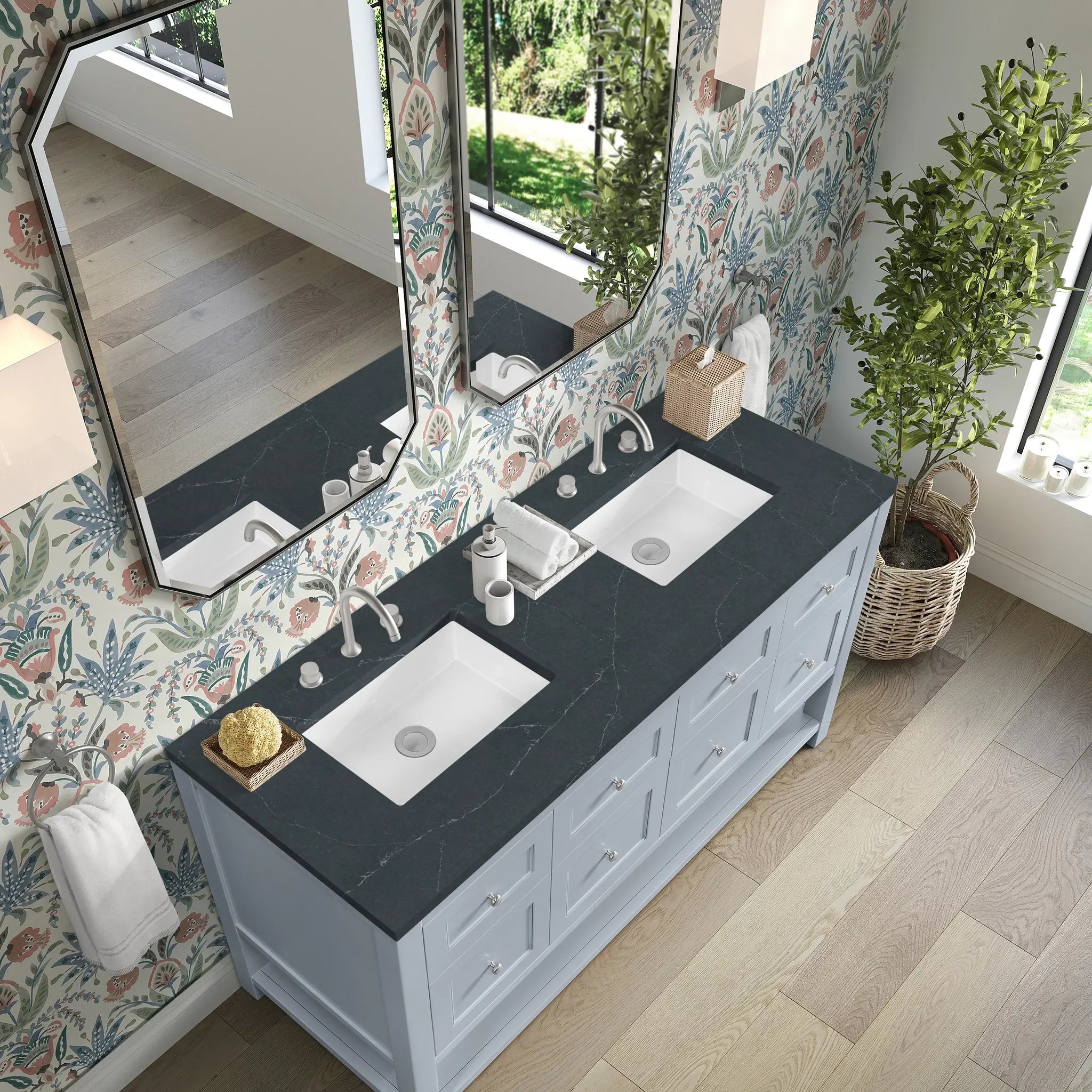 60 Breckenridge Double Vanity In Serenity Blue Standard Charcoal Soapstone Silestone 8 Widespread 7