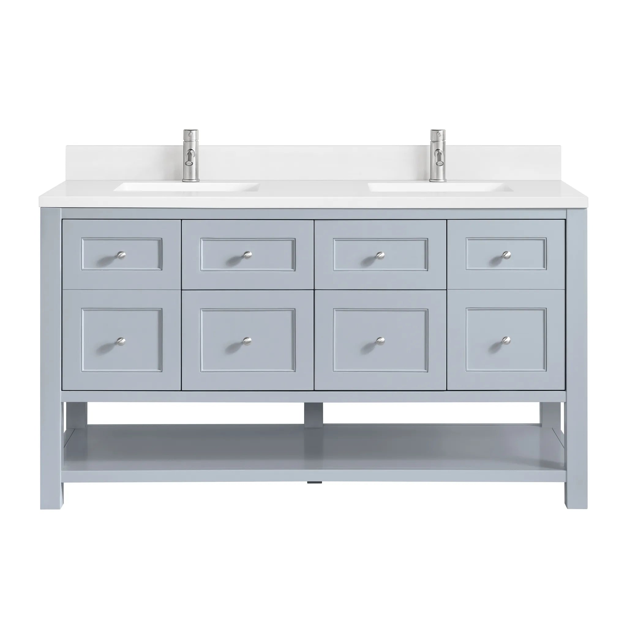 60" Breckenridge Double Vanity in Serenity Blue-White Zeus Silestone & Backsplash-Single Hole image
