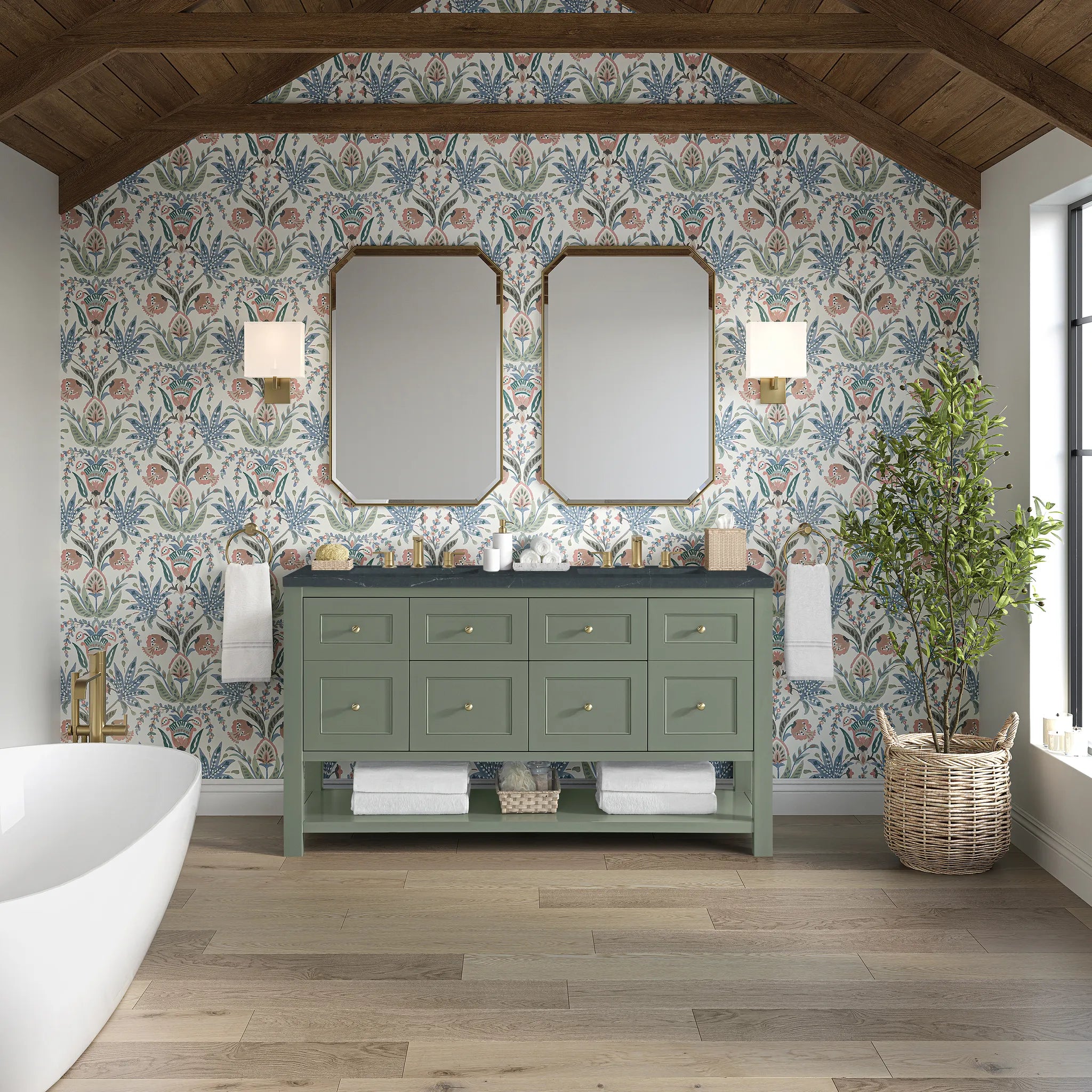 60" Breckenridge Double Vanity in Smokey Celadon-Charcoal Soapstone Silestone-8" Widespread image 1