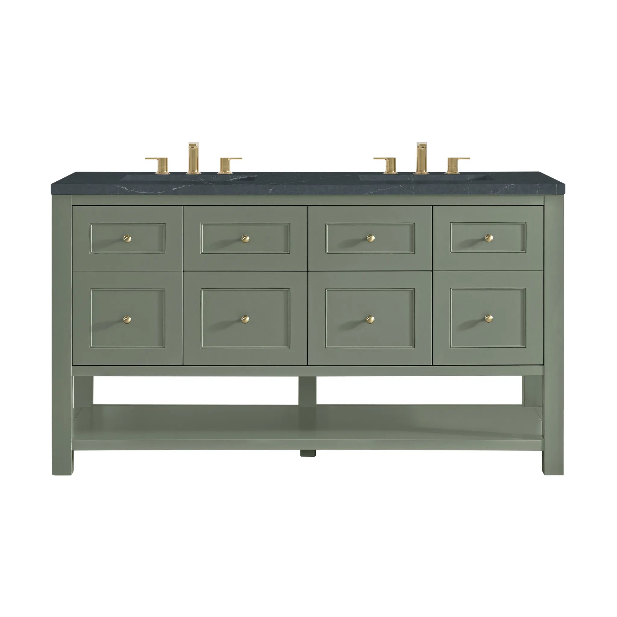 60" Breckenridge Double Vanity in Smokey Celadon-Charcoal Soapstone Silestone-8" Widespread image