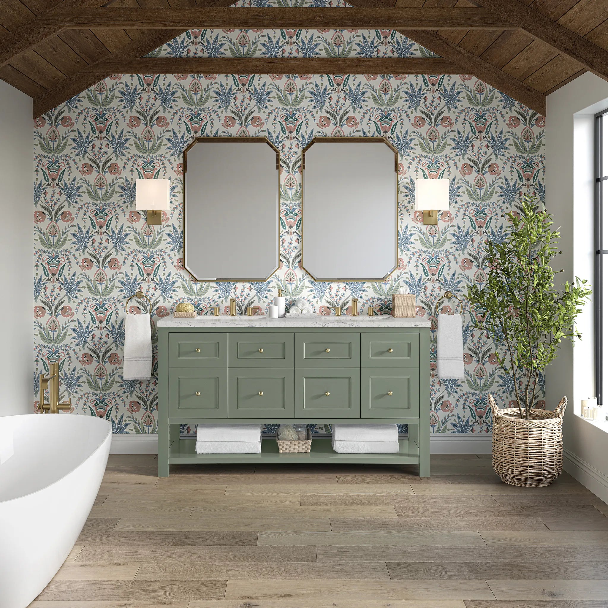 60" Breckenridge Double Vanity in Smokey Celadon-Eternal Jasmine Pearl Silestone-8" Widespread image 1