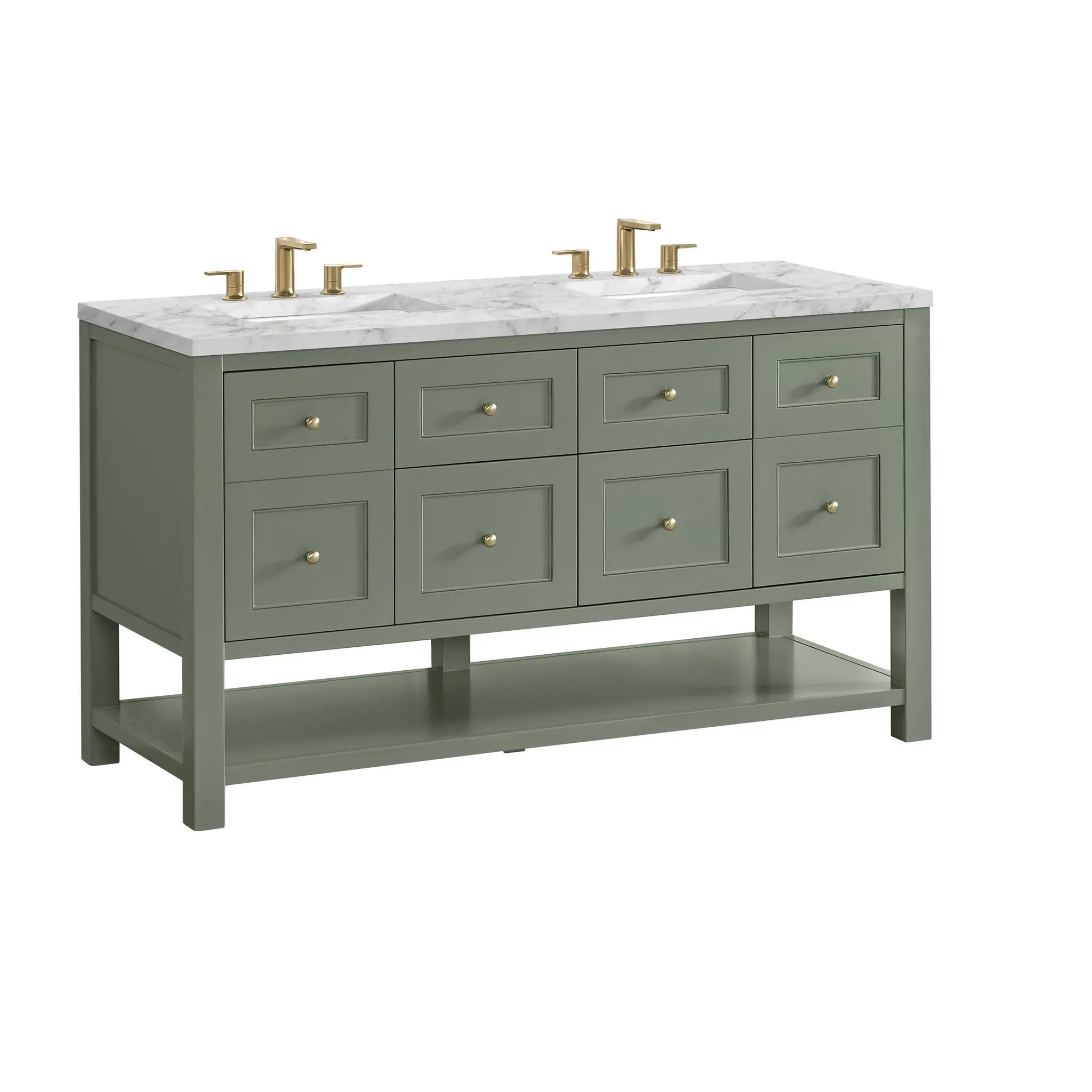 60 Breckenridge Double Vanity In Smokey Celadon Standard Carrara White Marble 8 Widespread 10
