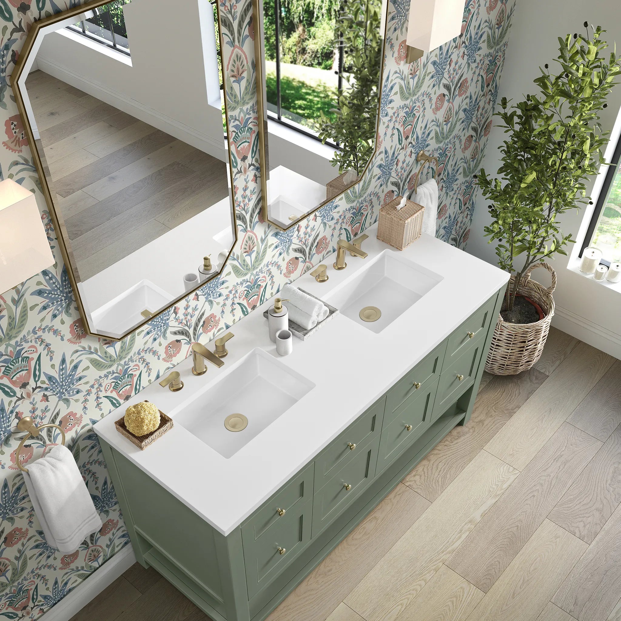 60" Breckenridge Double Vanity in Smokey Celadon-White Zeus Silestone-8" Widespread image 5