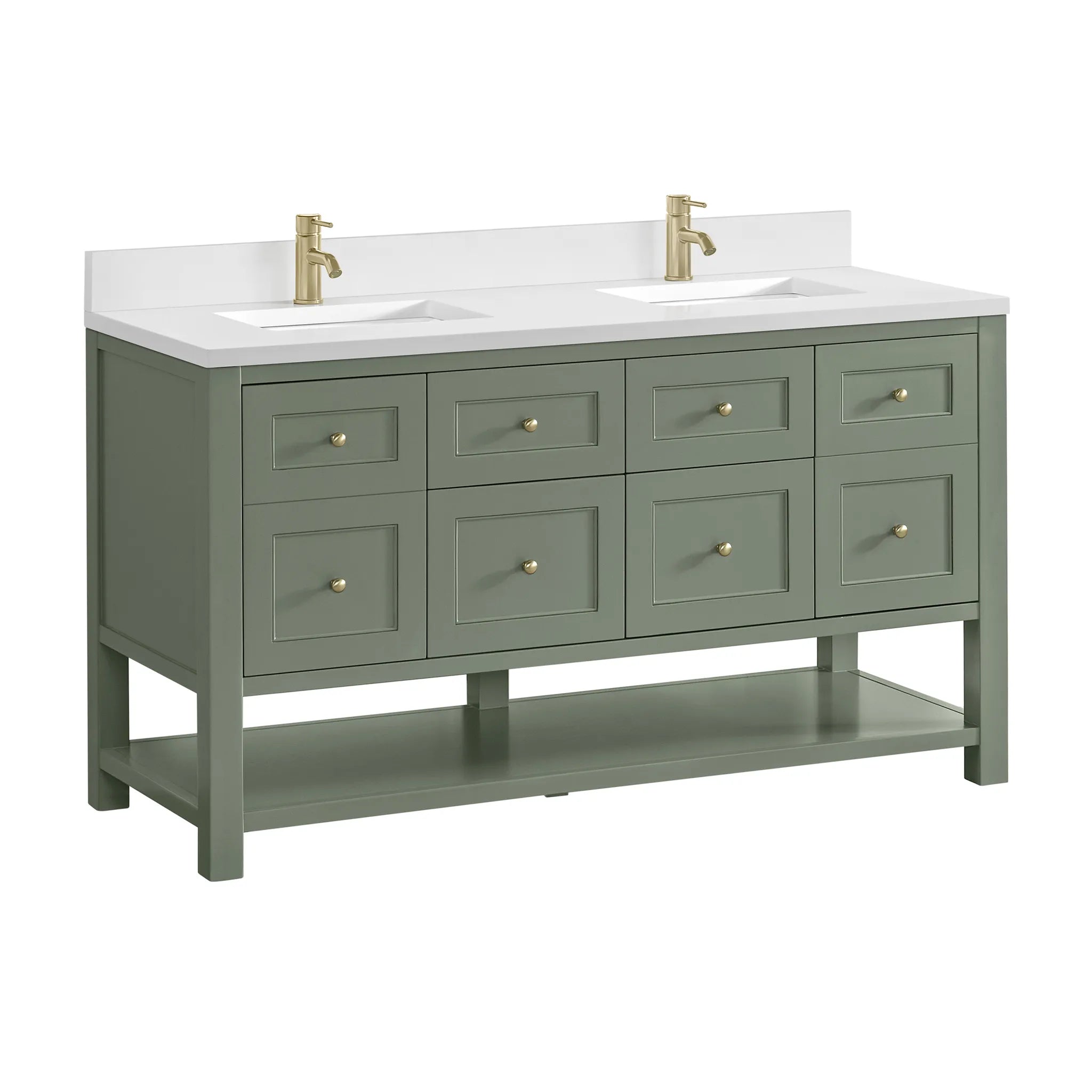 60" Breckenridge Double Vanity in Smokey Celadon-White Zeus Silestone & Backsplash-Single Hole image 7