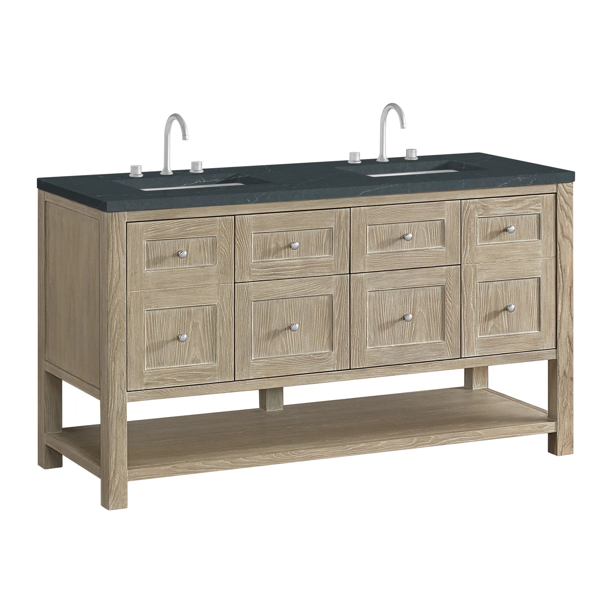 60" Breckenridge Double Vanity in Whitewashed Oak-Charcoal Soapstone Silestone-8" Widespread image 7